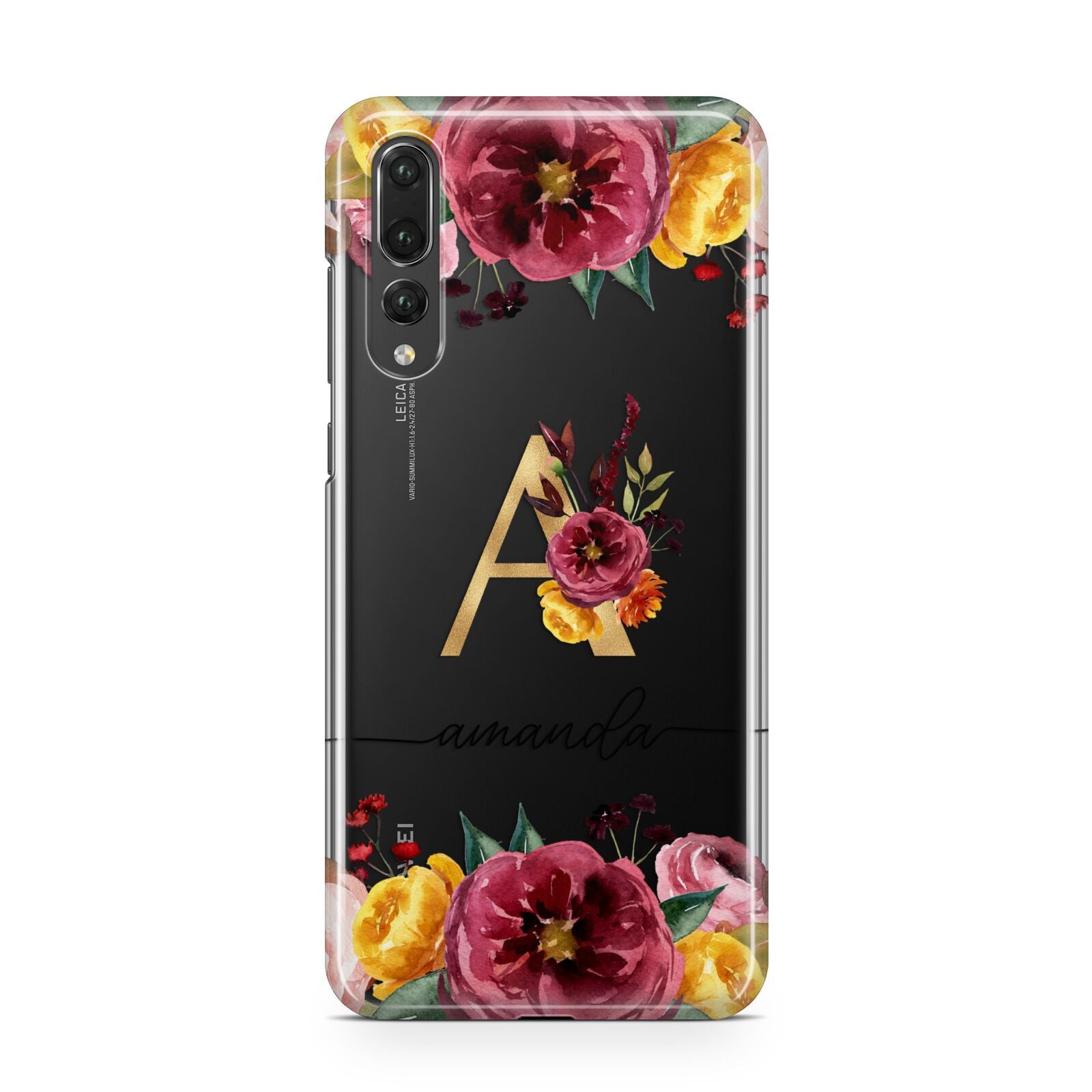 Autumn Watercolour Flowers with Initial Huawei P20 Pro Phone Case