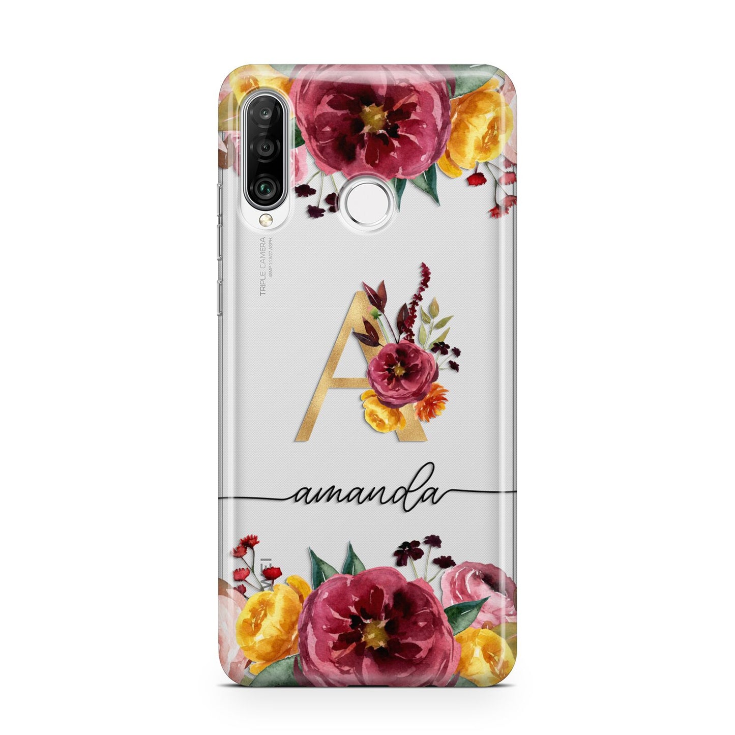 Autumn Watercolour Flowers with Initial Huawei P30 Lite Phone Case