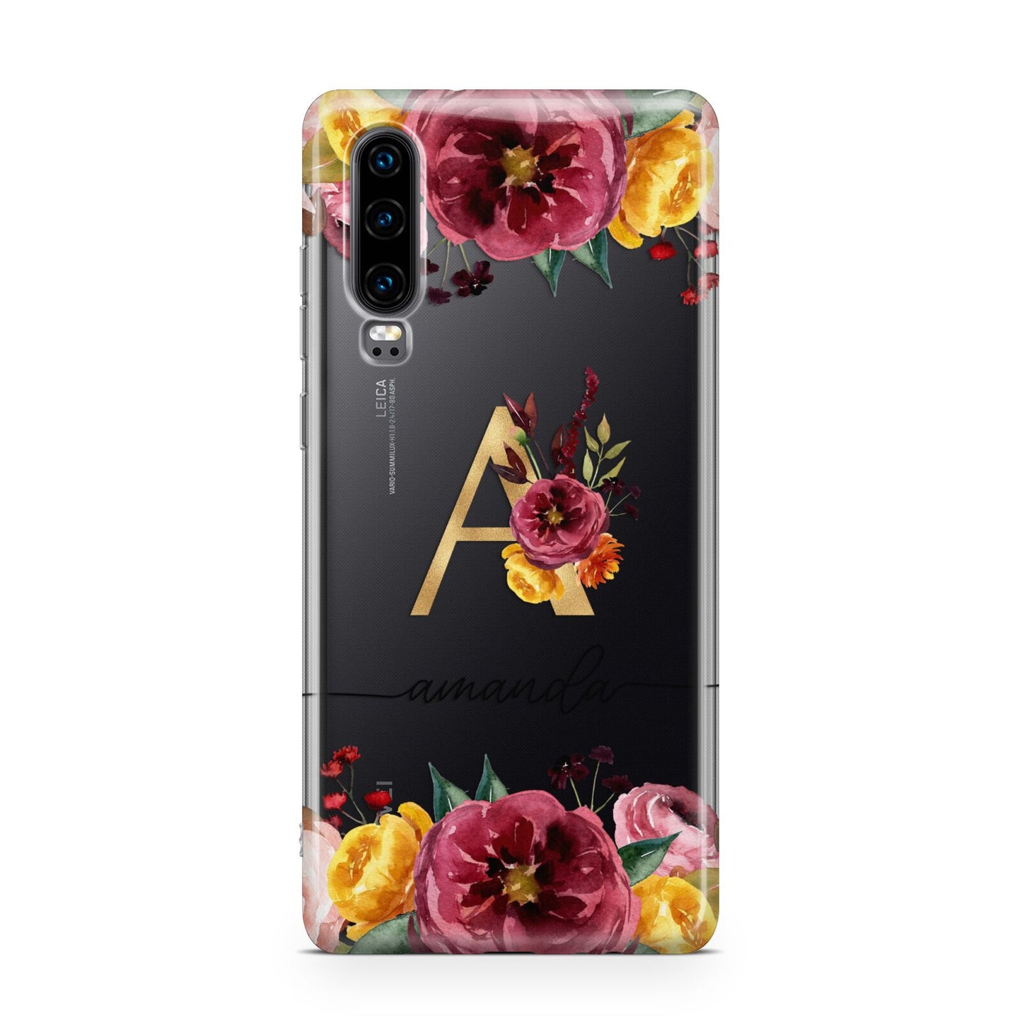 Autumn Watercolour Flowers with Initial Huawei P30 Phone Case