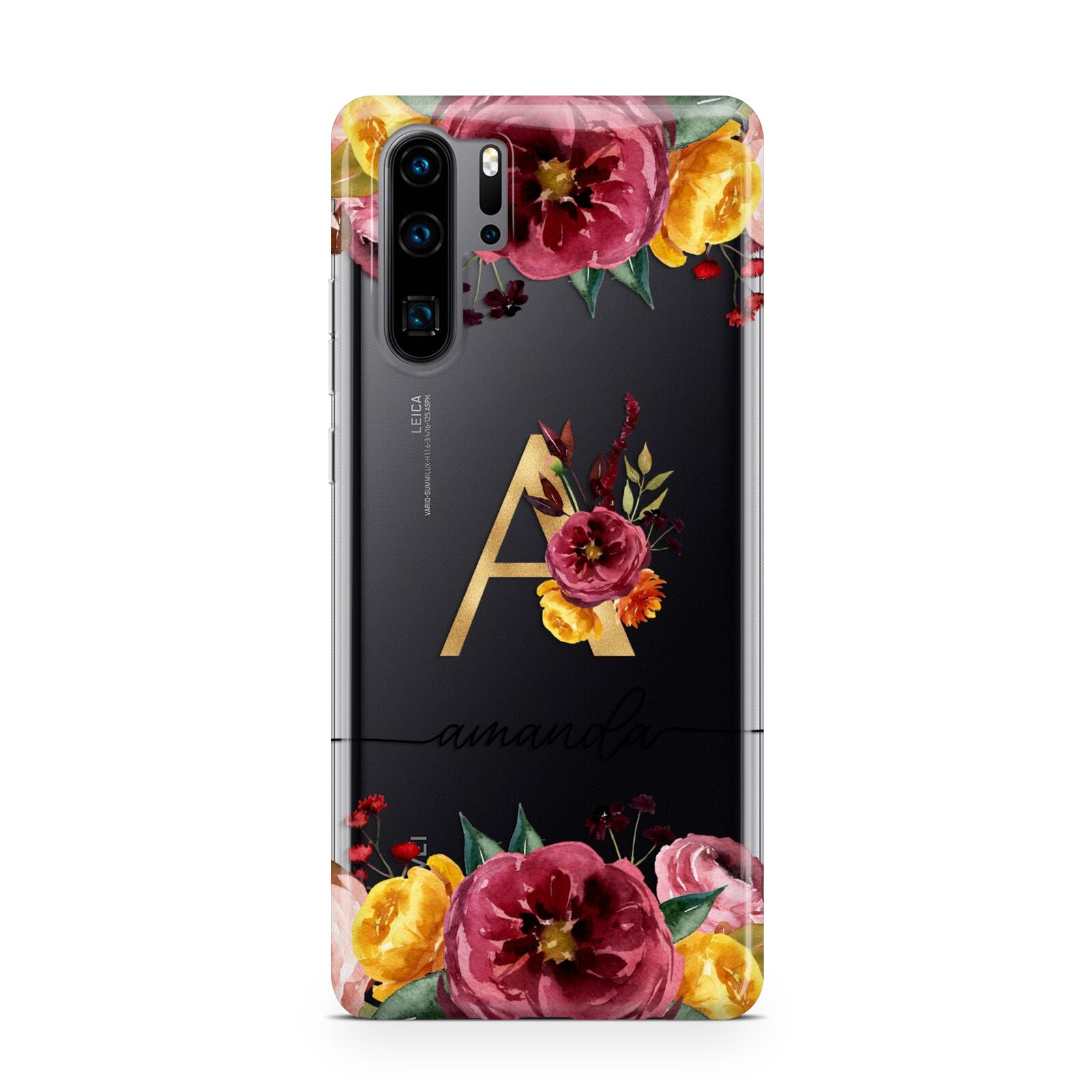 Autumn Watercolour Flowers with Initial Huawei P30 Pro Phone Case