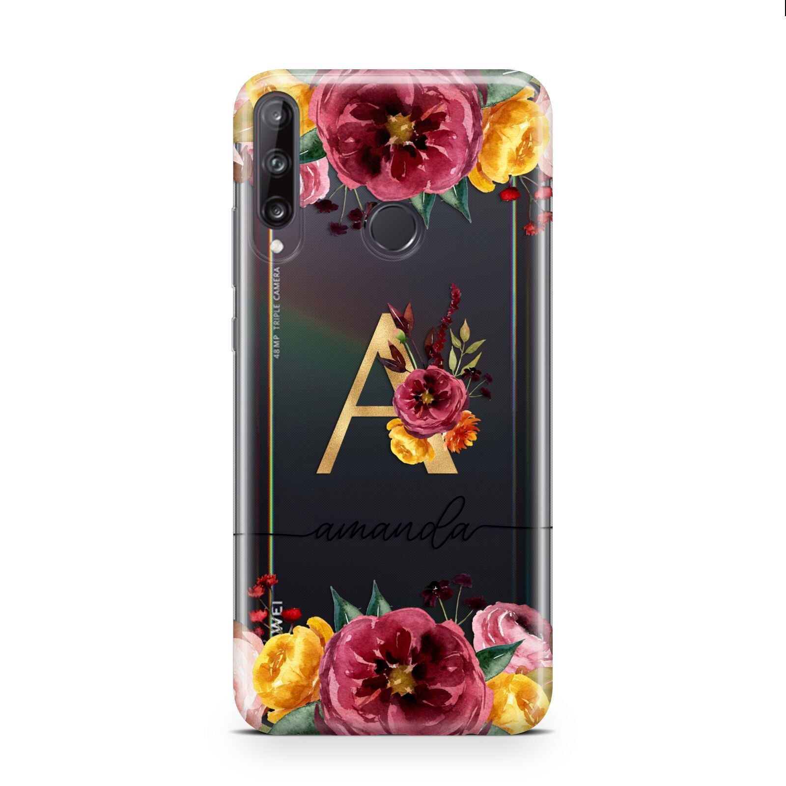 Autumn Watercolour Flowers with Initial Huawei P40 Lite E Phone Case