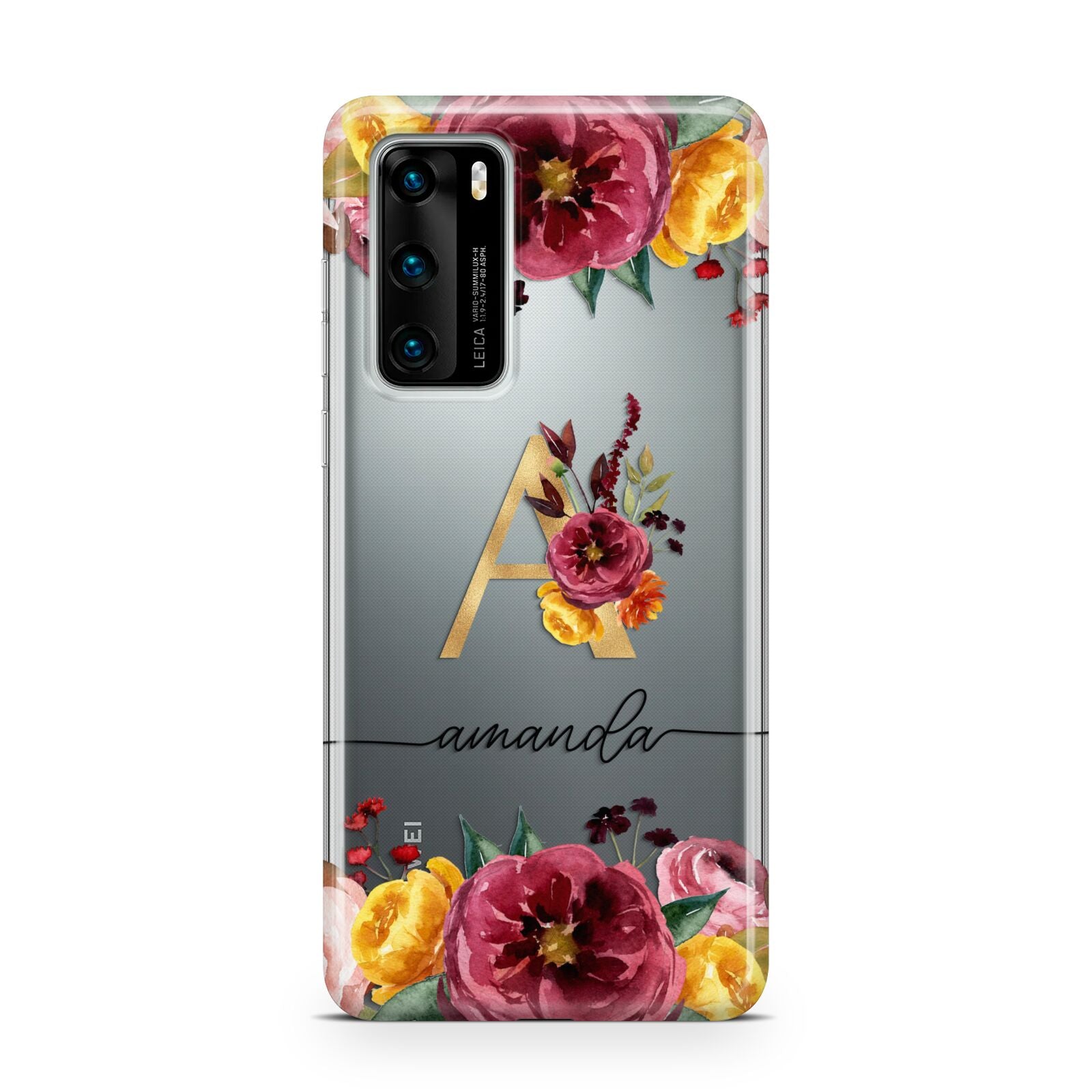 Autumn Watercolour Flowers with Initial Huawei P40 Phone Case