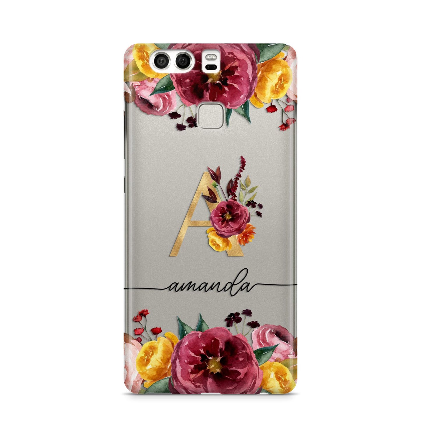 Autumn Watercolour Flowers with Initial Huawei P9 Case