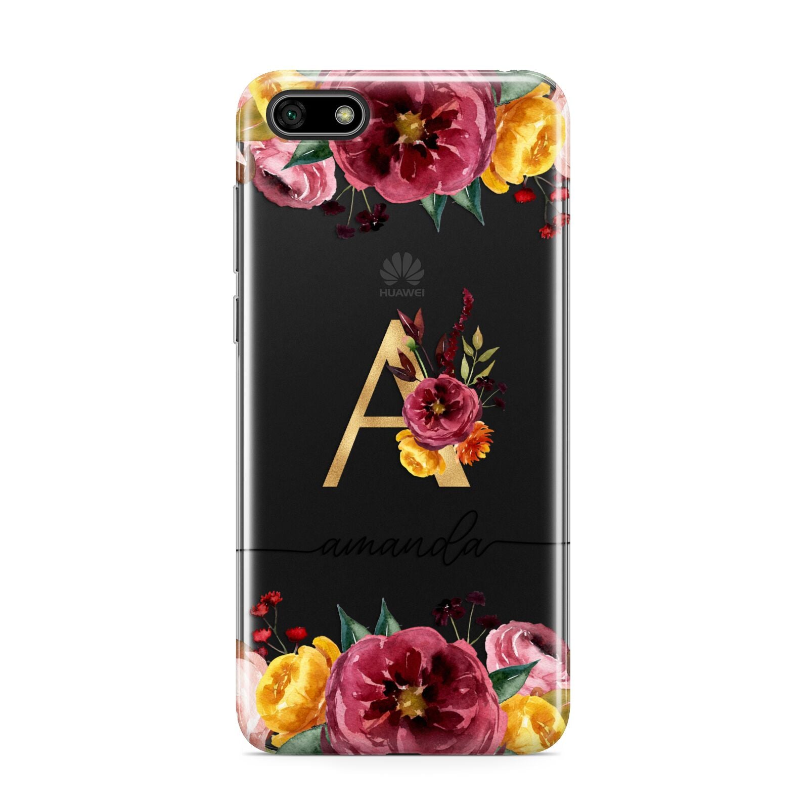 Autumn Watercolour Flowers with Initial Huawei Y5 Prime 2018 Phone Case