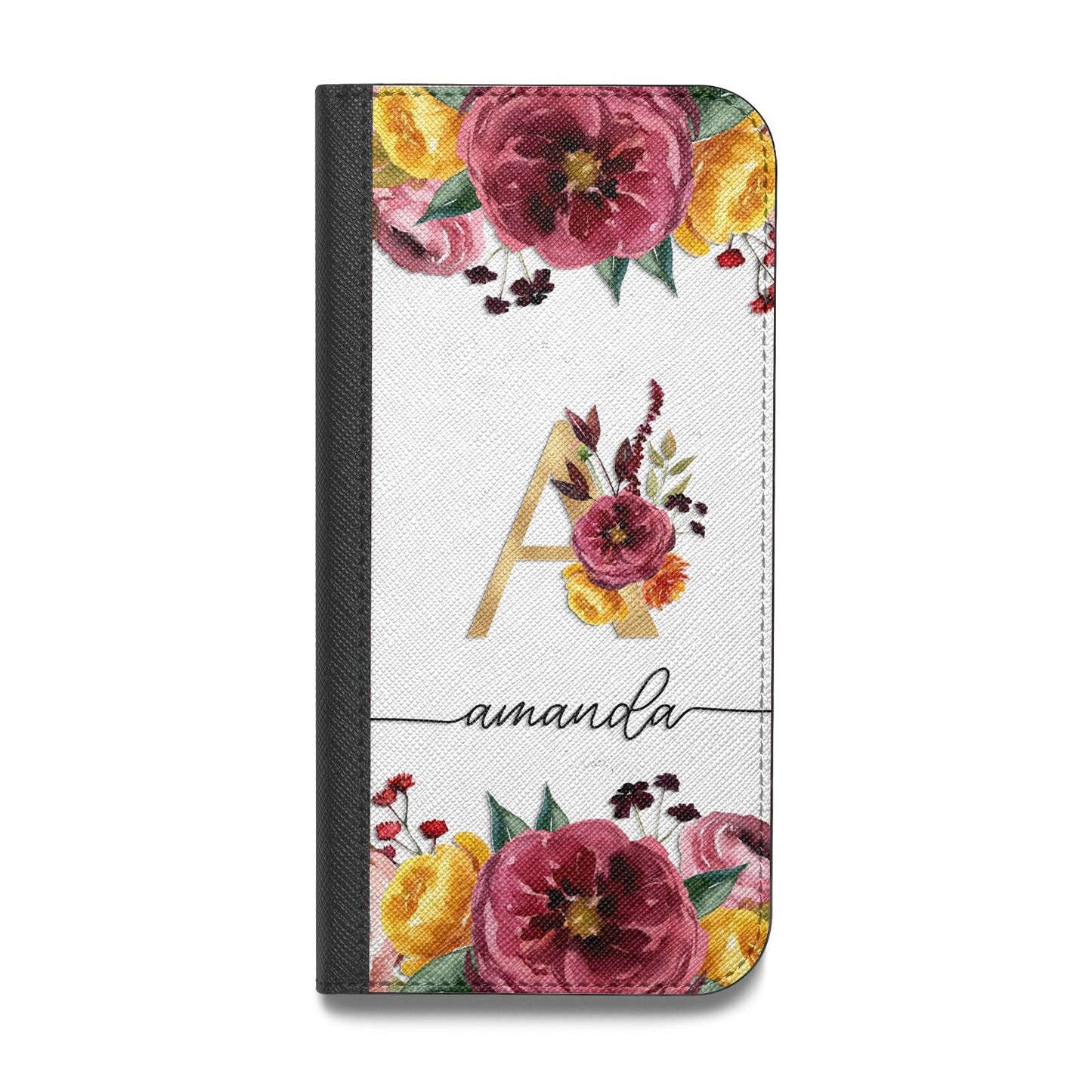 Autumn Watercolour Flowers with Initial Vegan Leather Flip Samsung Case