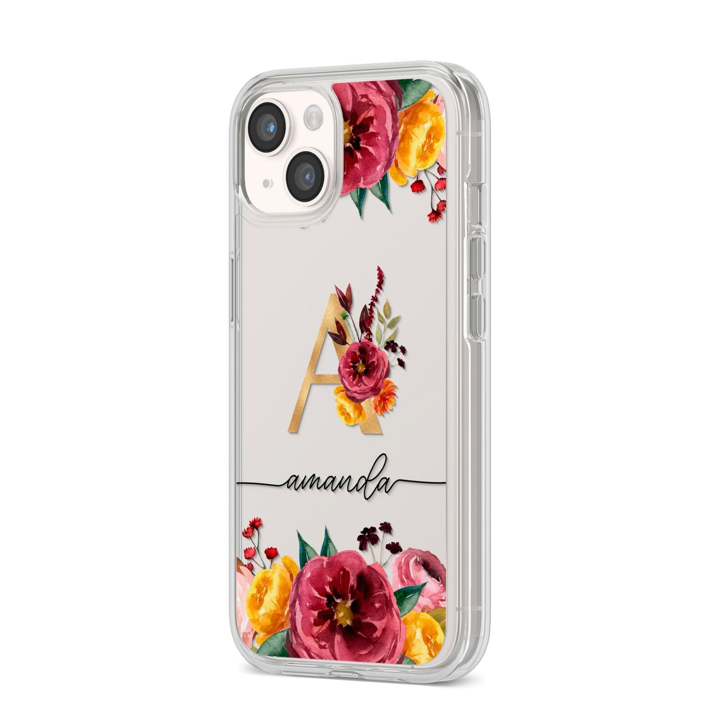 Autumn Watercolour Flowers with Initial iPhone 14 Clear Tough Case Starlight Angled Image