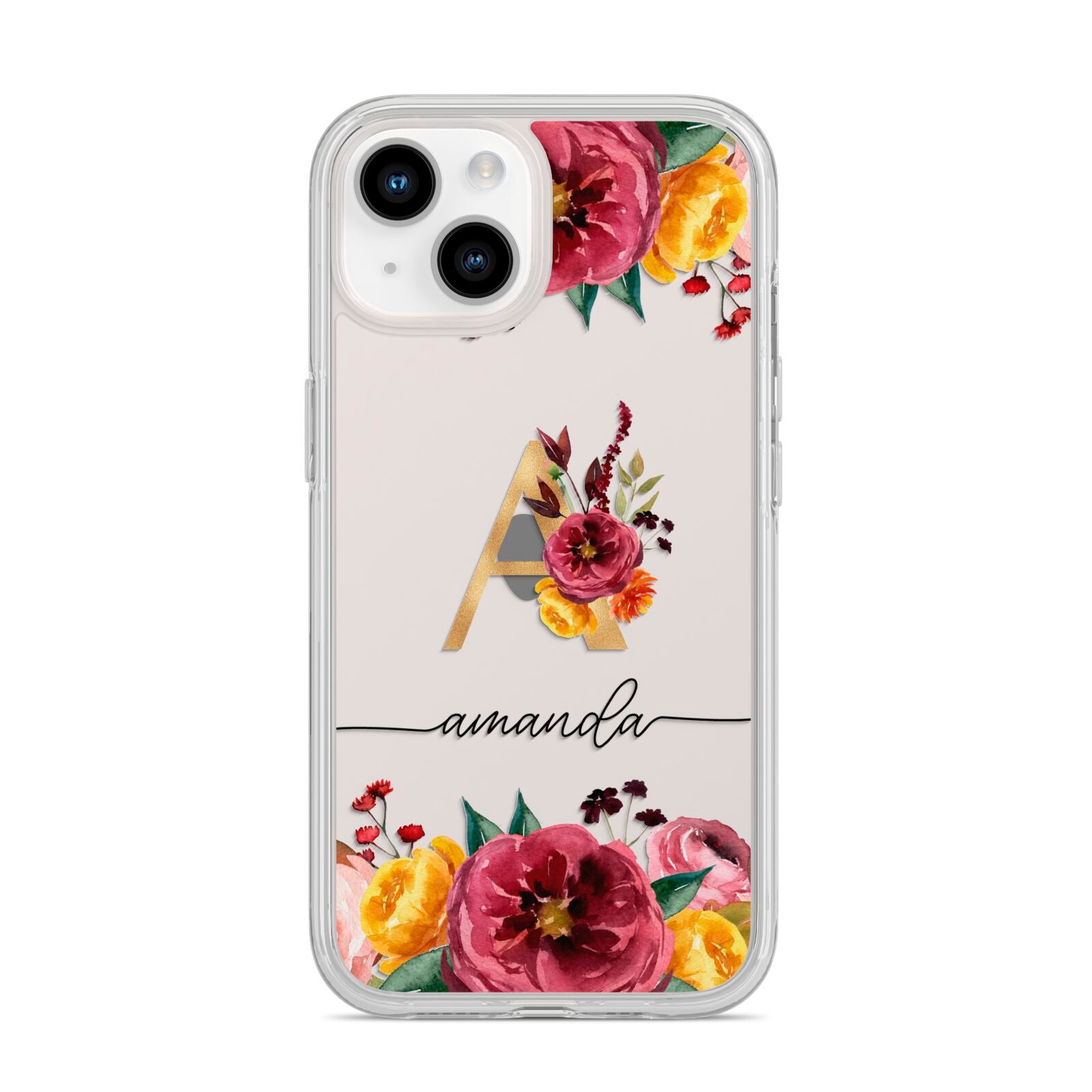 Autumn Watercolour Flowers with Initial iPhone 14 Clear Tough Case Starlight