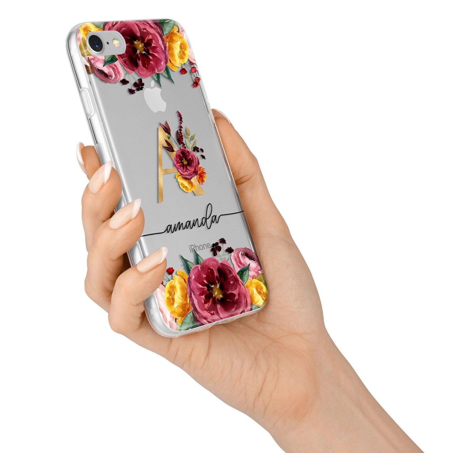 Autumn Watercolour Flowers with Initial iPhone 7 Bumper Case on Silver iPhone Alternative Image