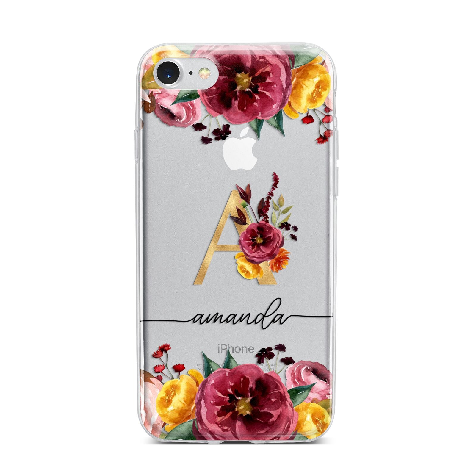 Autumn Watercolour Flowers with Initial iPhone 7 Bumper Case on Silver iPhone