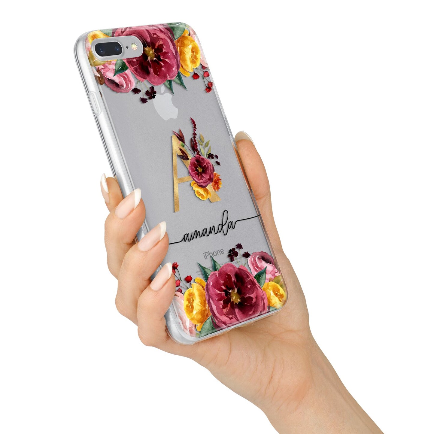 Autumn Watercolour Flowers with Initial iPhone 7 Plus Bumper Case on Silver iPhone Alternative Image