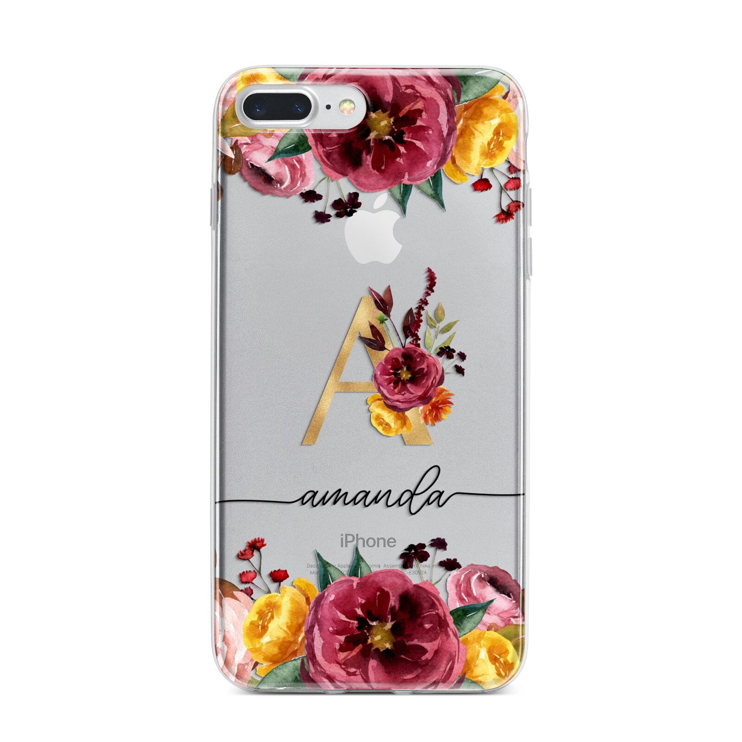 Autumn Watercolour Flowers with Initial iPhone 7 Plus Bumper Case on Silver iPhone