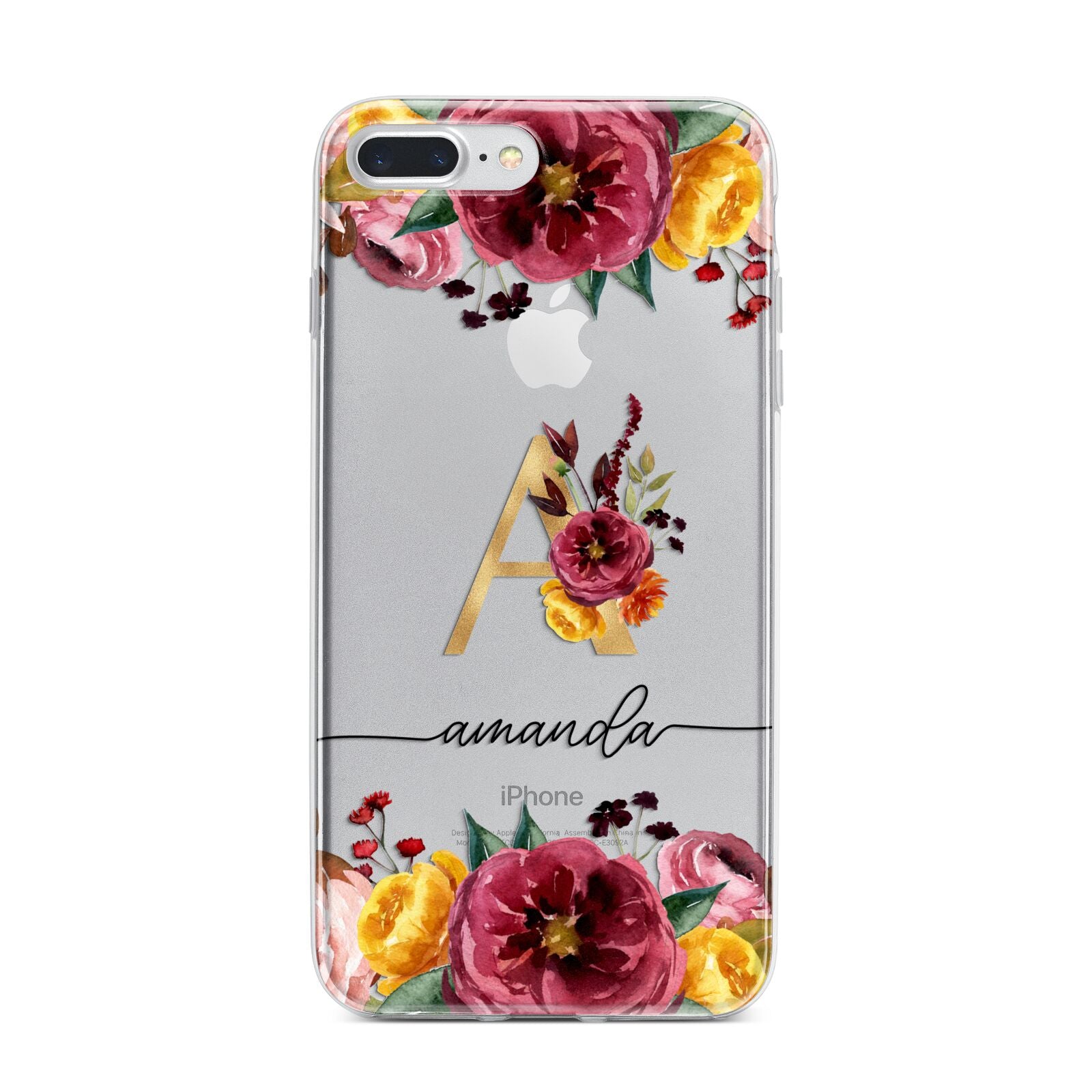 Autumn Watercolour Flowers with Initial iPhone 7 Plus Bumper Case on Silver iPhone