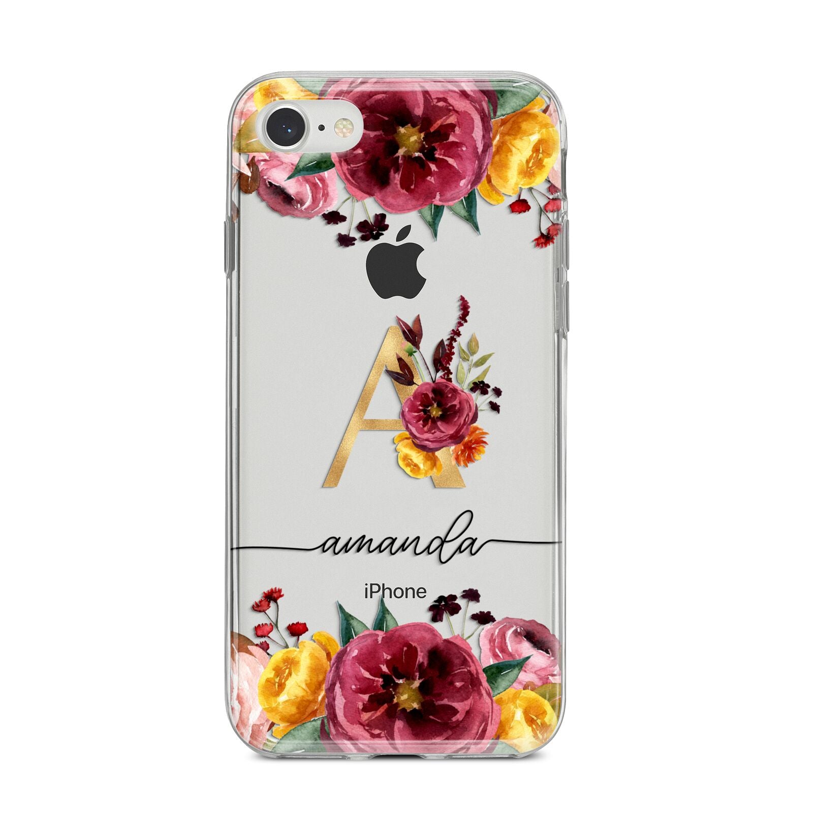 Autumn Watercolour Flowers with Initial iPhone 8 Bumper Case on Silver iPhone