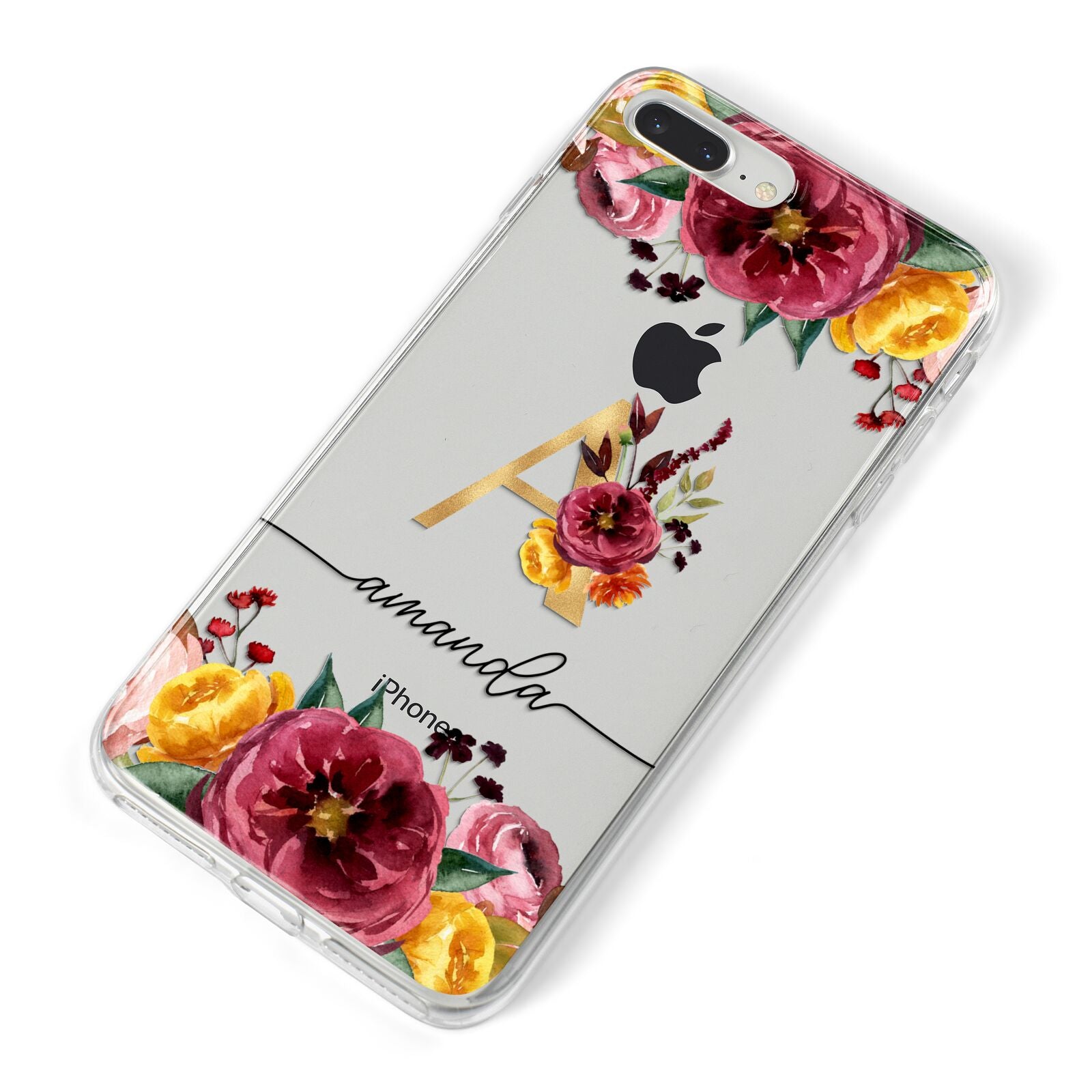 Autumn Watercolour Flowers with Initial iPhone 8 Plus Bumper Case on Silver iPhone Alternative Image