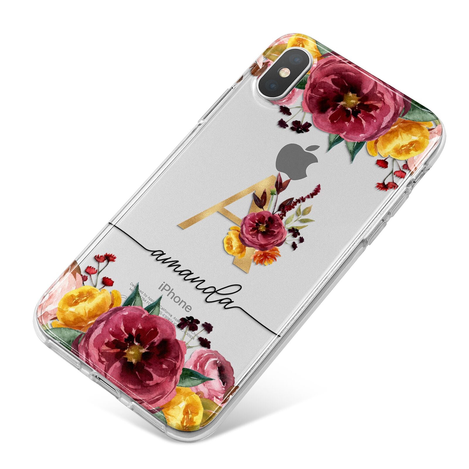 Autumn Watercolour Flowers with Initial iPhone X Bumper Case on Silver iPhone
