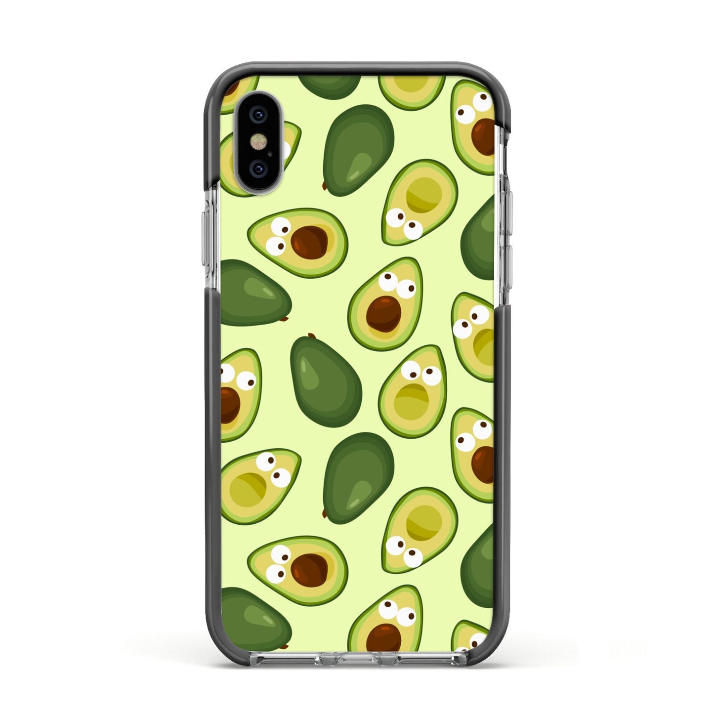 Avocado Apple iPhone Xs Impact Case Black Edge on Silver Phone