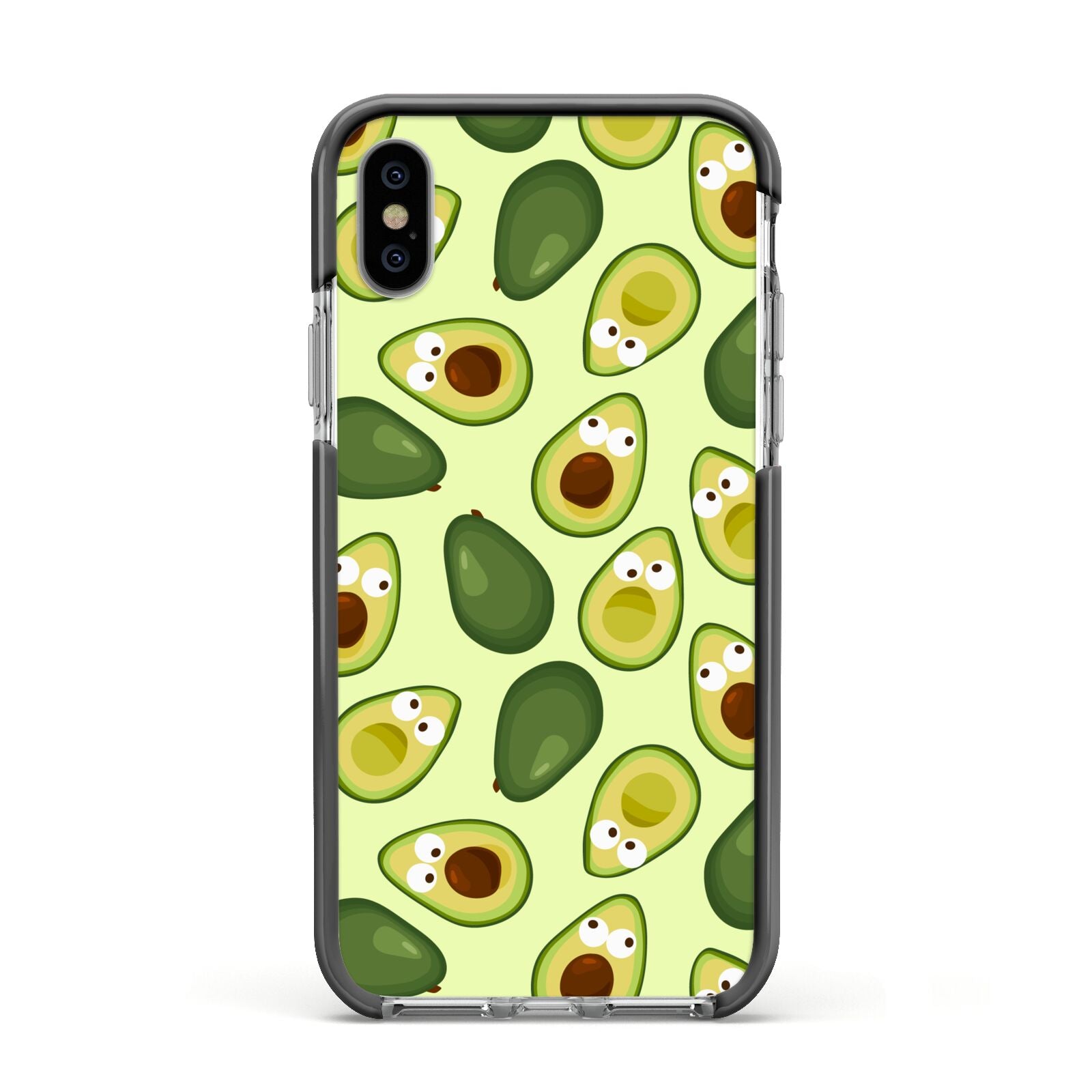 Avocado Apple iPhone Xs Impact Case Black Edge on Silver Phone