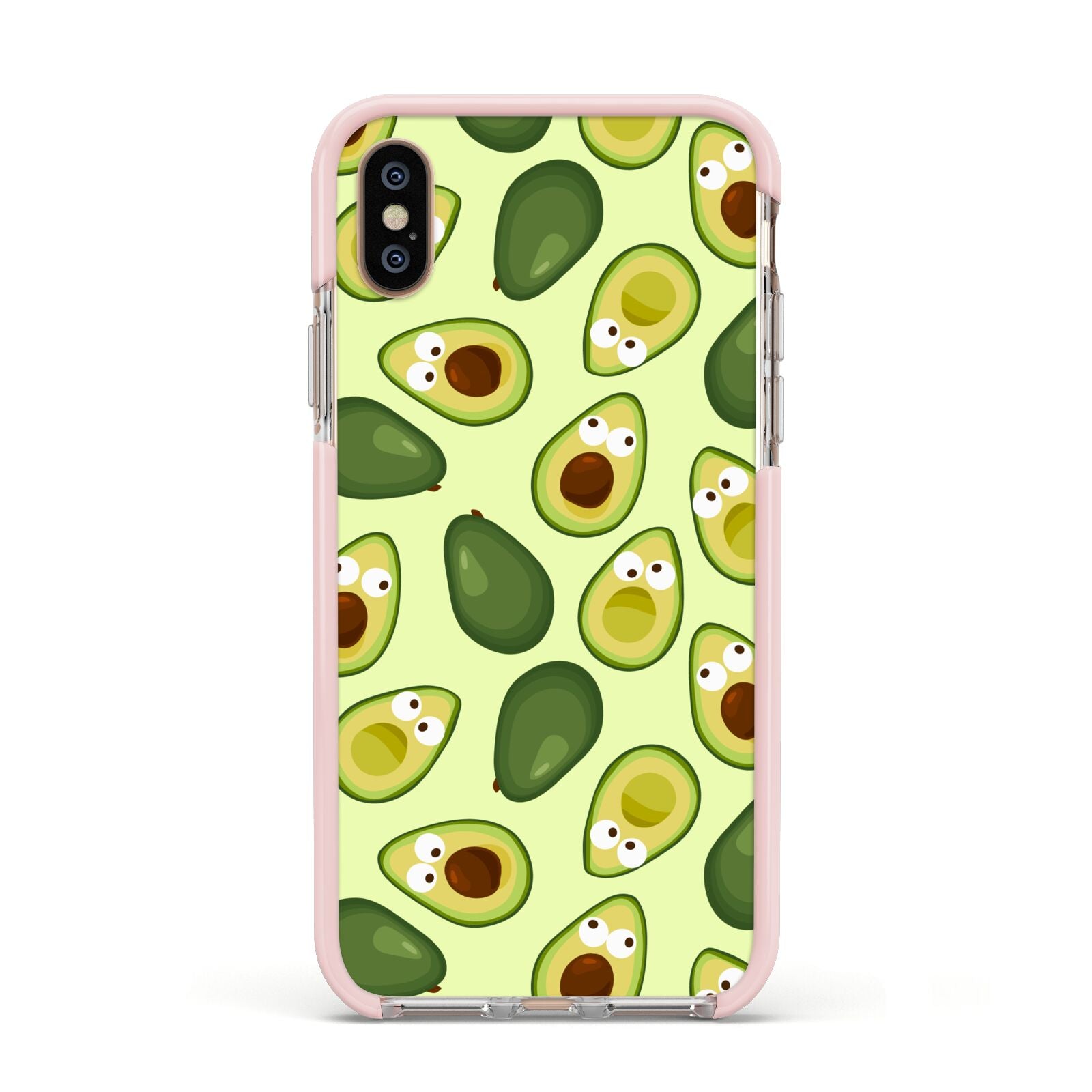 Avocado Apple iPhone Xs Impact Case Pink Edge on Gold Phone