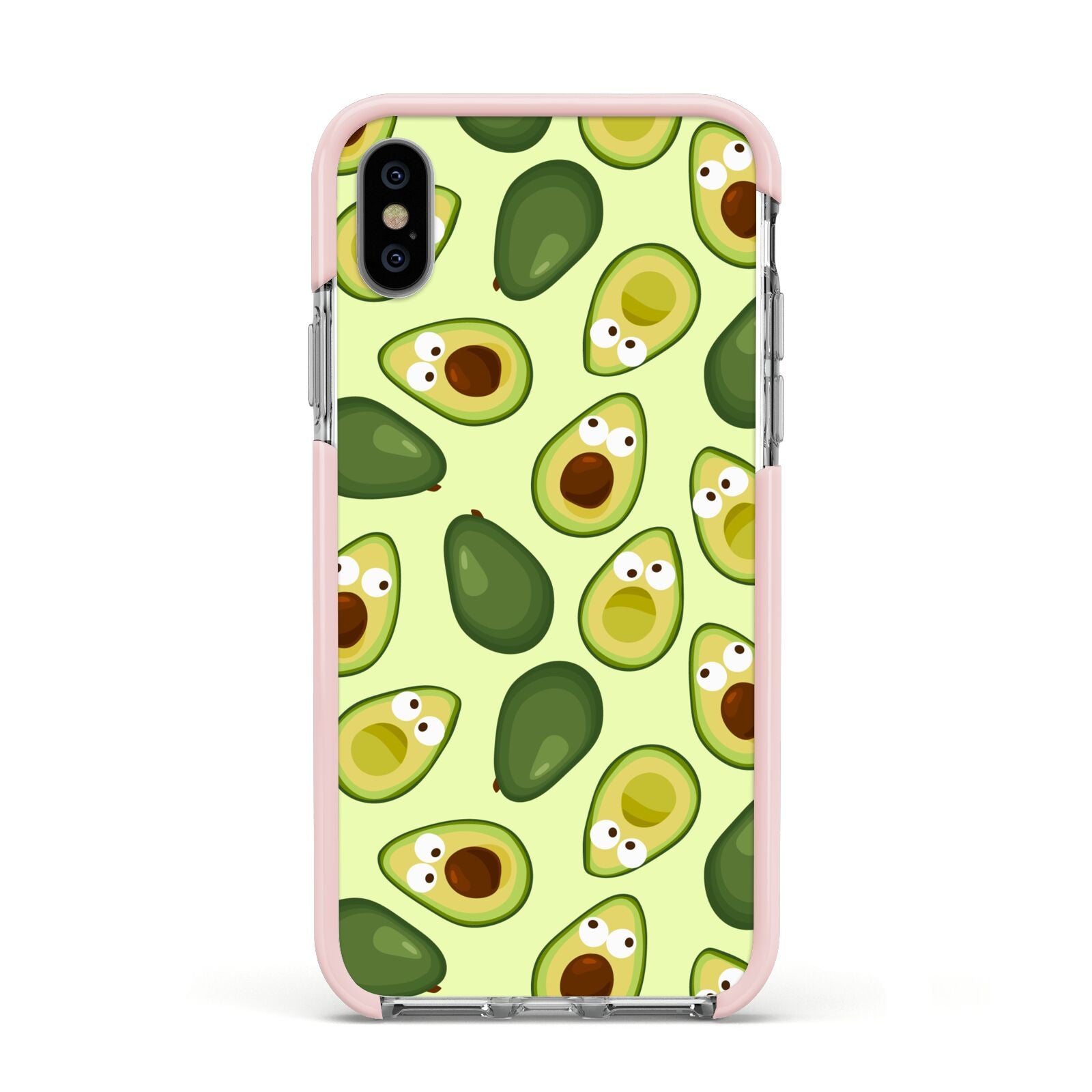 Avocado Apple iPhone Xs Impact Case Pink Edge on Silver Phone