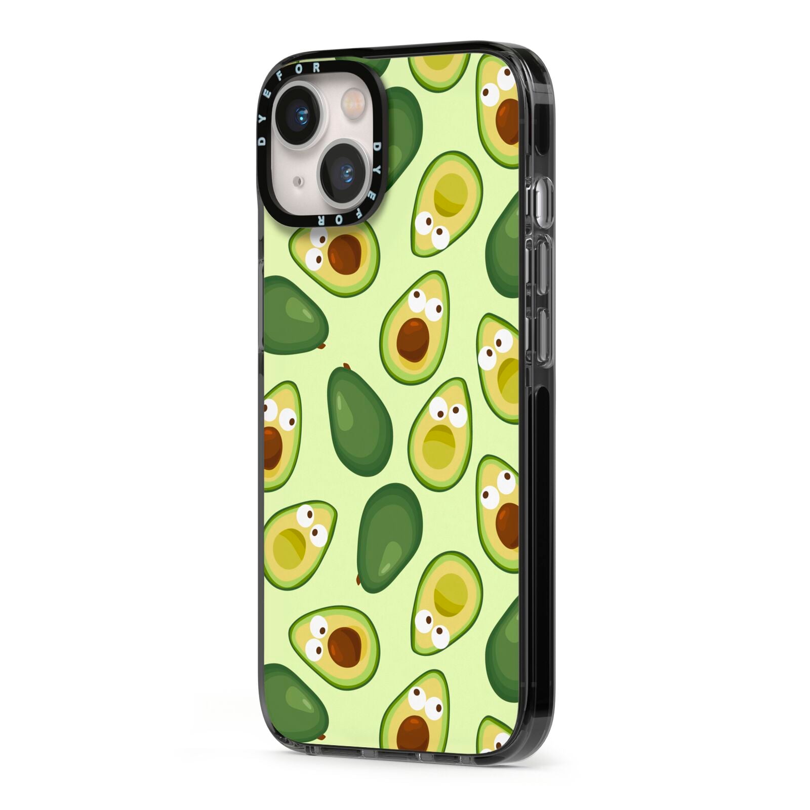 Avocado iPhone 13 Black Impact Case Side Angle on Silver phone