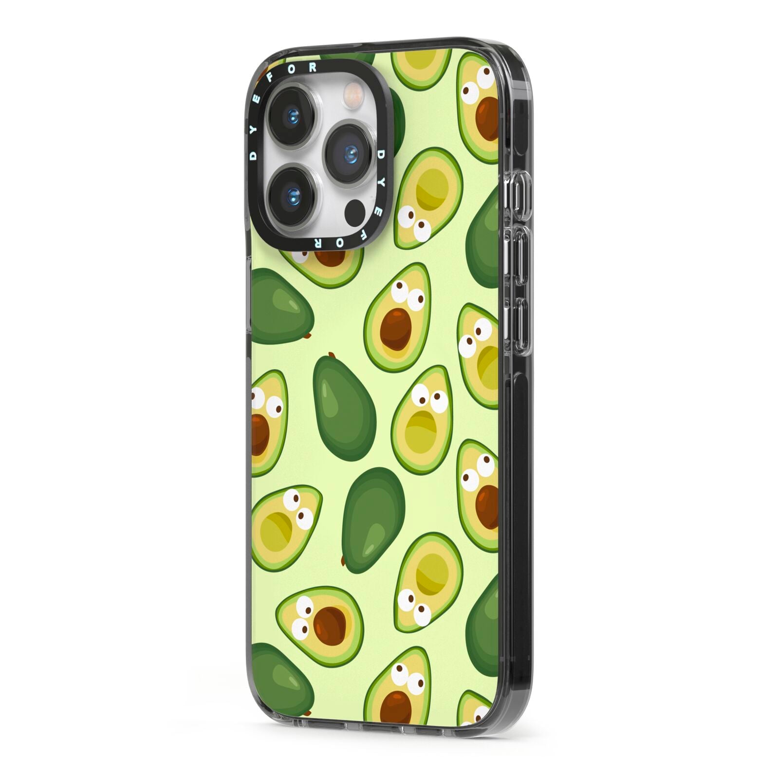 Avocado iPhone 13 Pro Black Impact Case Side Angle on Silver phone