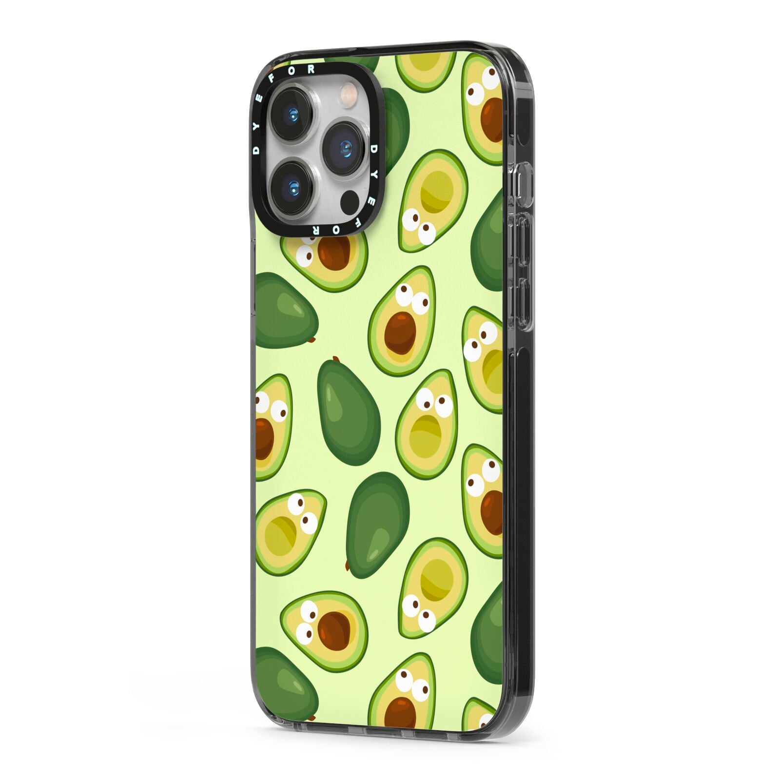 Avocado iPhone 13 Pro Max Black Impact Case Side Angle on Silver phone