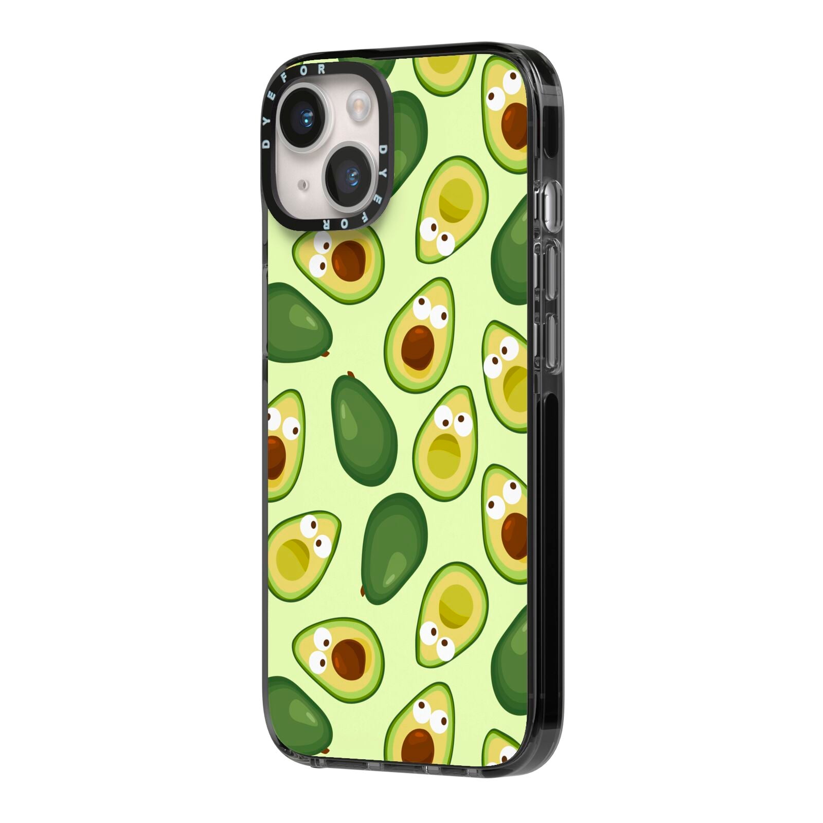 Avocado iPhone 14 Black Impact Case Side Angle on Silver phone