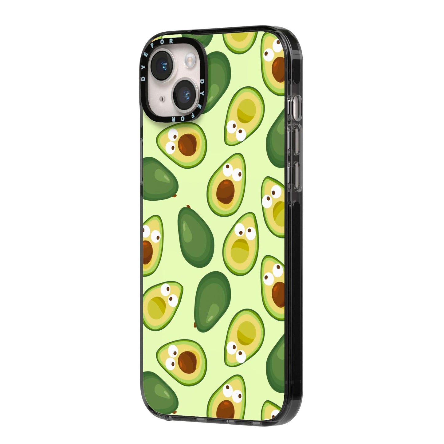 Avocado iPhone 14 Plus Black Impact Case Side Angle on Silver phone