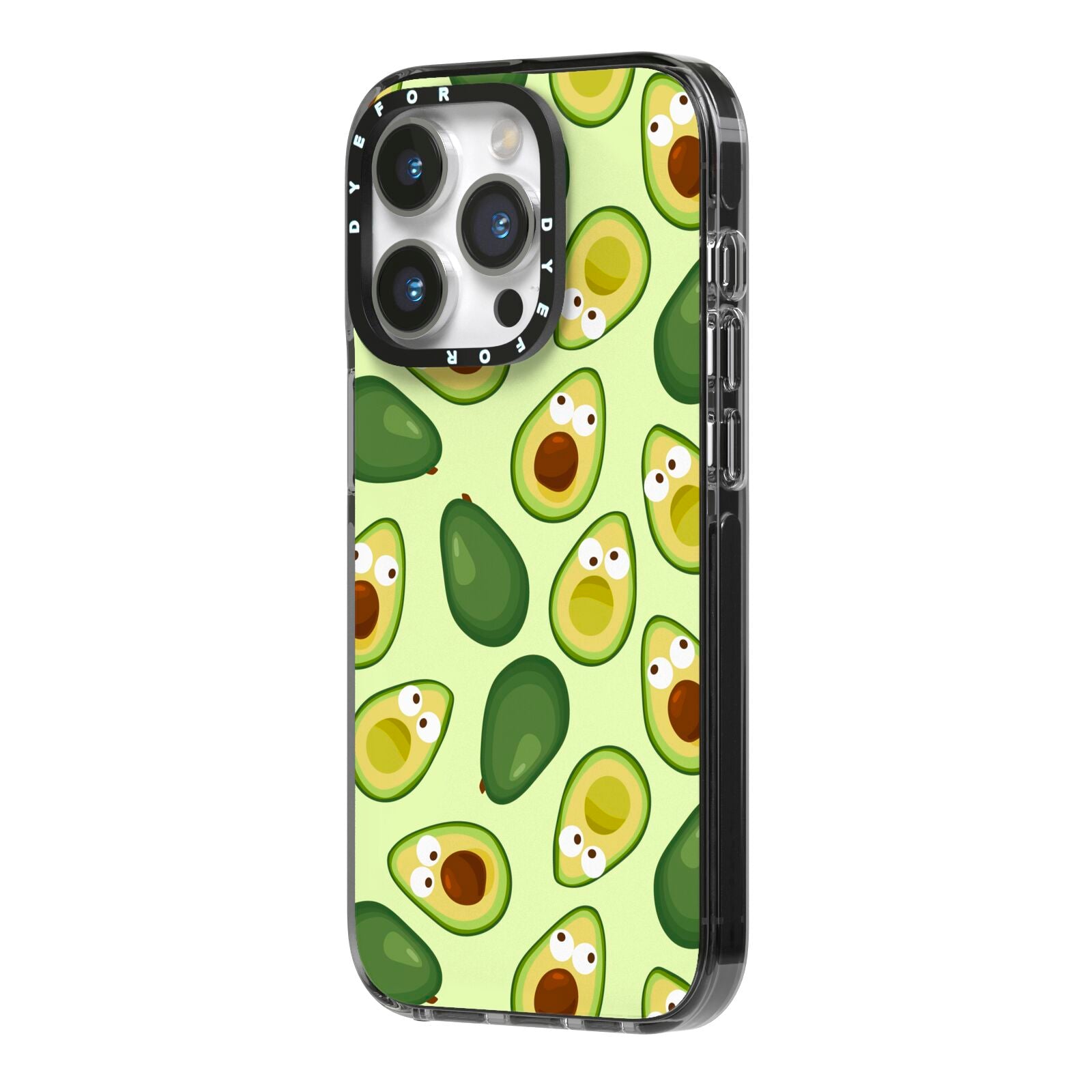 Avocado iPhone 14 Pro Black Impact Case Side Angle on Silver phone