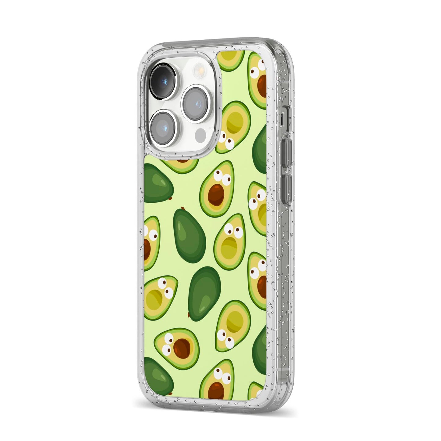 Avocado iPhone 14 Pro Glitter Tough Case Silver Angled Image