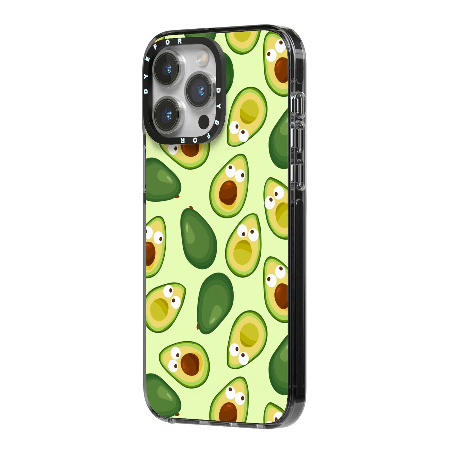 Avocado iPhone 14 Pro Max Black Impact Case Side Angle on Silver phone