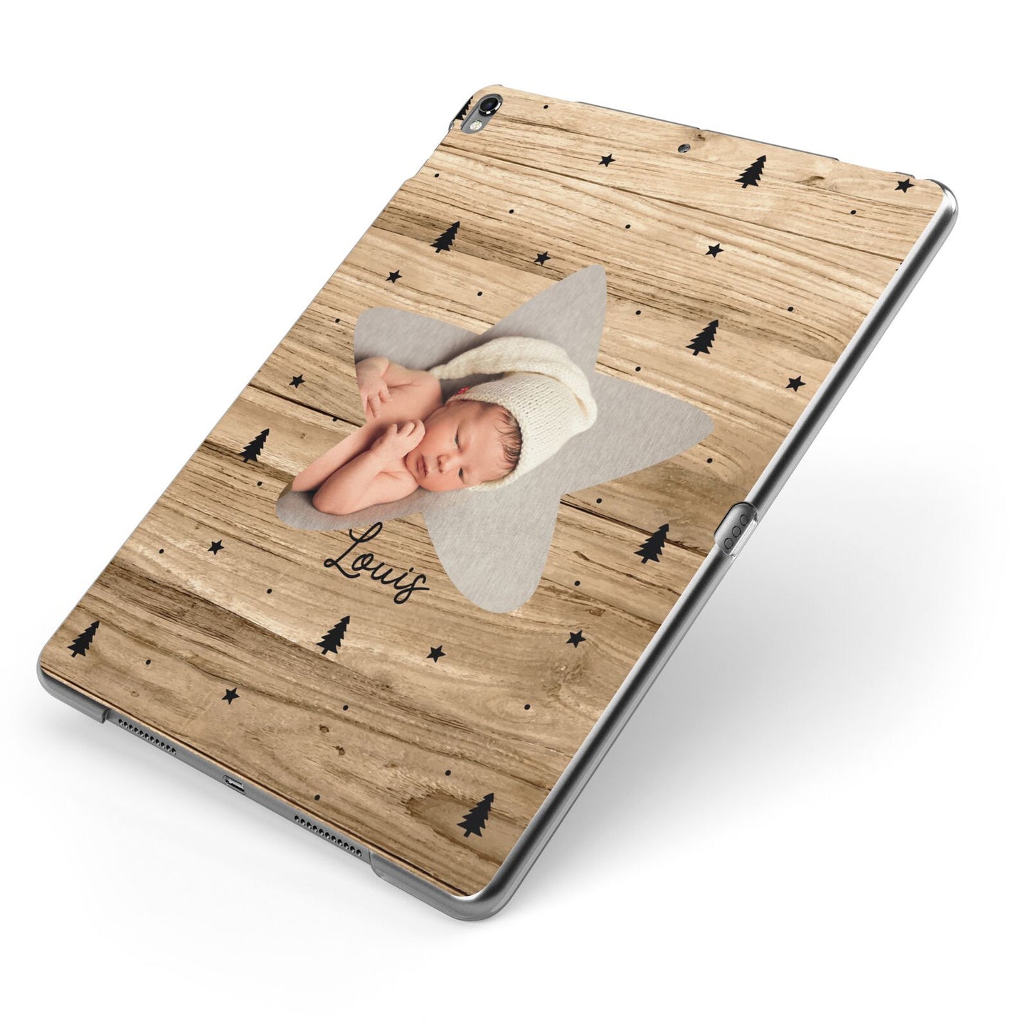 Baby Photo Upload Apple iPad Case on Grey iPad Side View