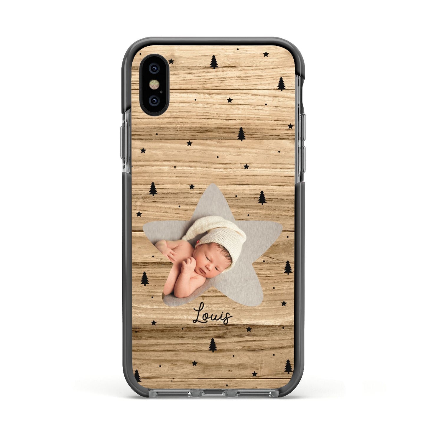 Baby Photo Upload Apple iPhone Xs Impact Case Black Edge on Black Phone