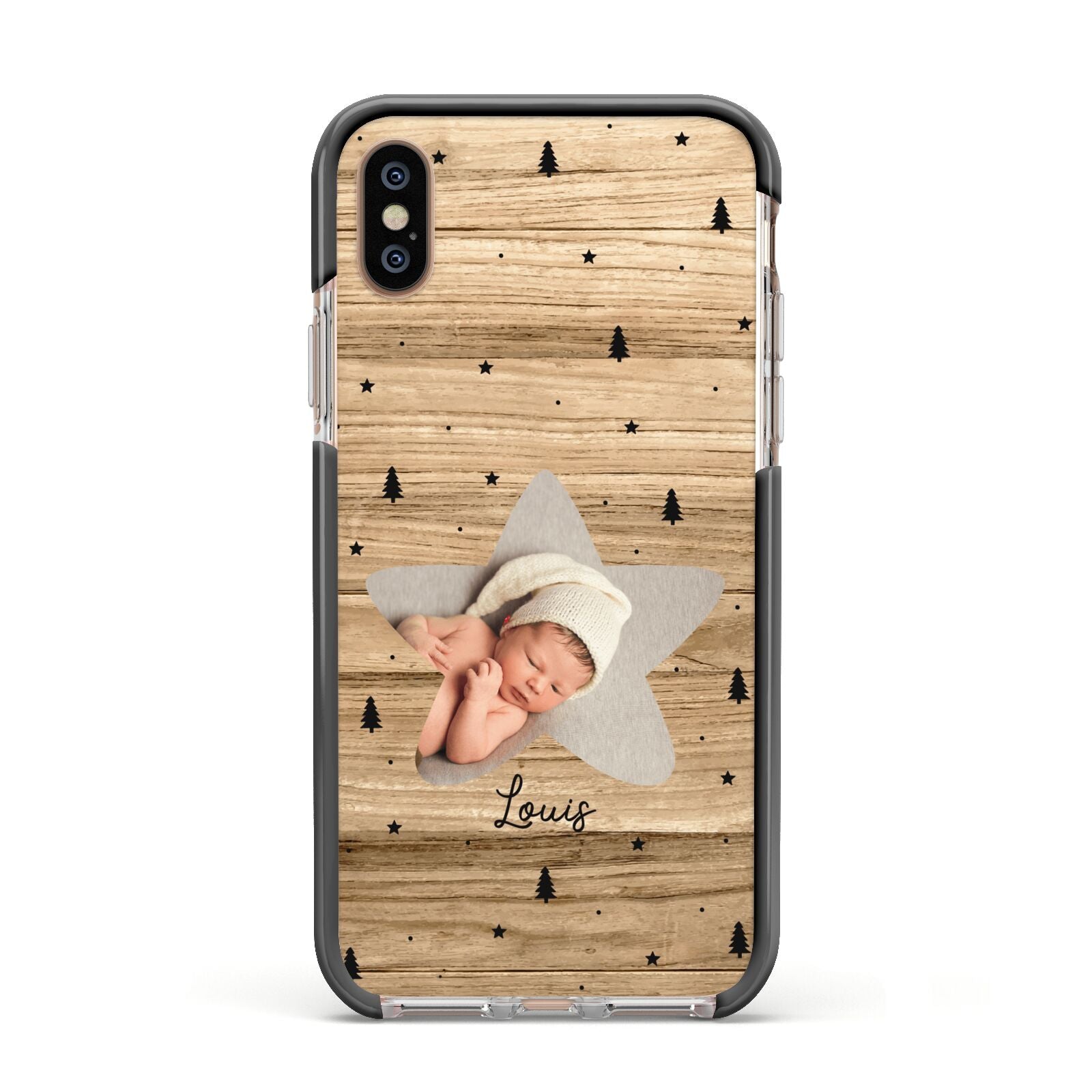 Baby Photo Upload Apple iPhone Xs Impact Case Black Edge on Gold Phone