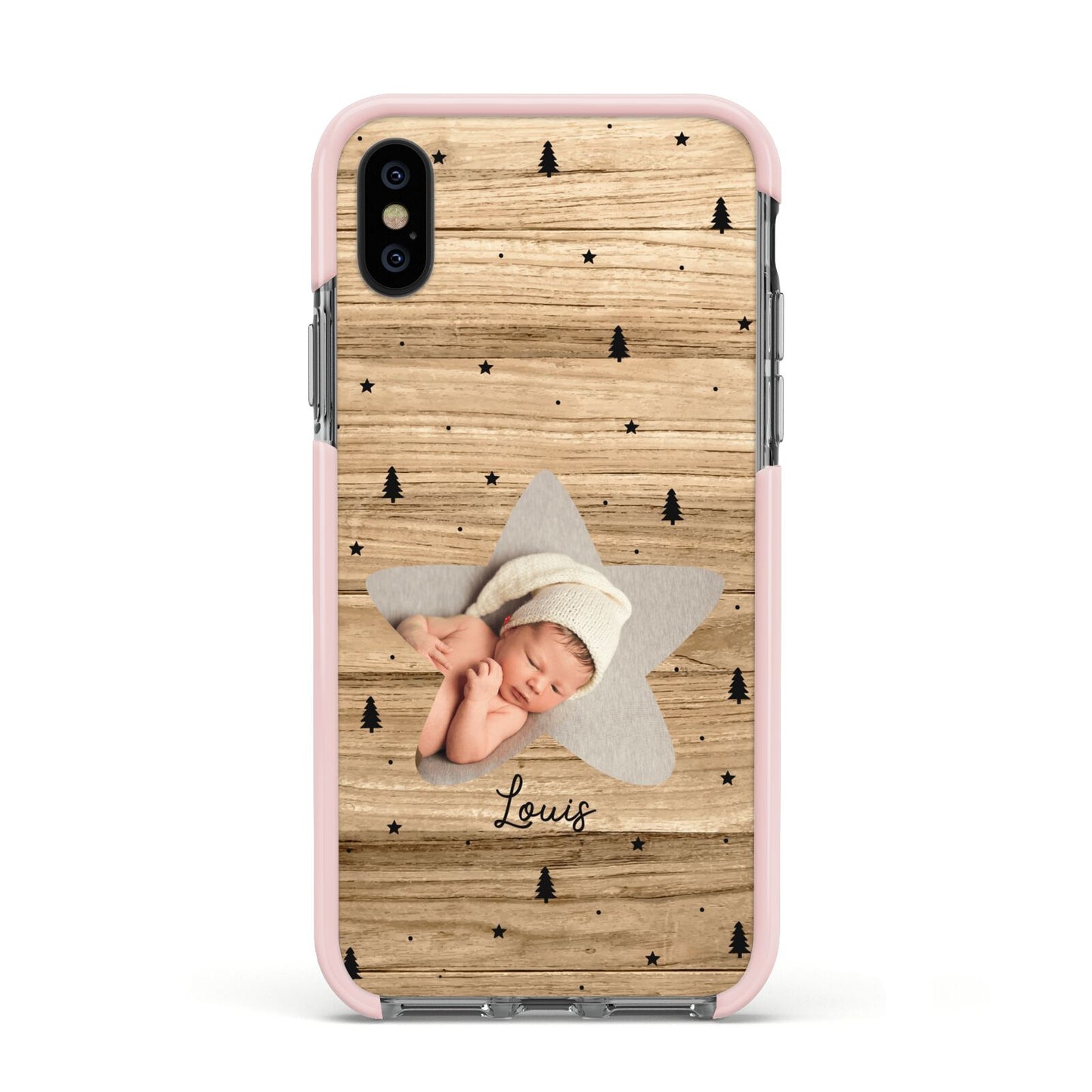 Baby Photo Upload Apple iPhone Xs Impact Case Pink Edge on Black Phone