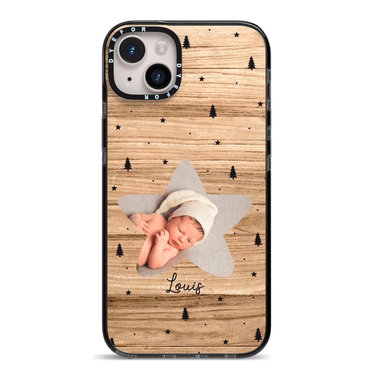 Baby Photo Upload iPhone 14 Plus Black Impact Case on Silver phone