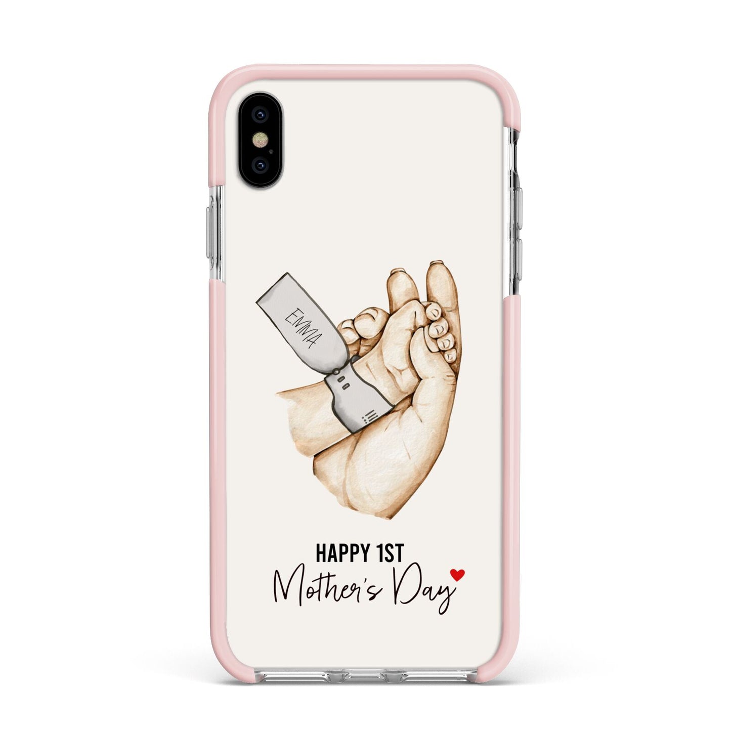 Baby s Hands First Mothers Day Apple iPhone Xs Max Impact Case Pink Edge on Silver Phone