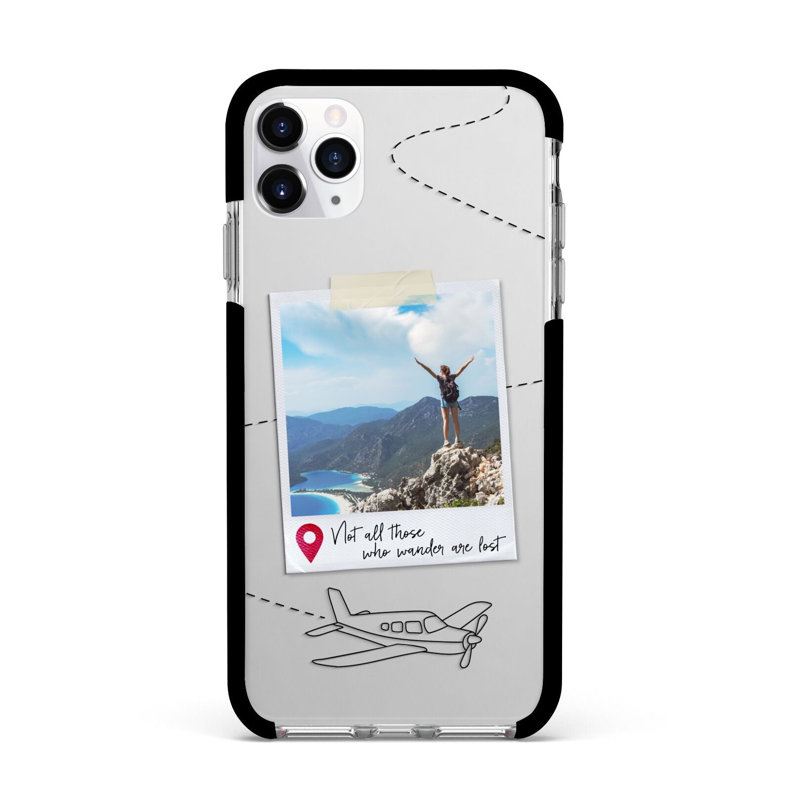 Backpacker Photo Upload Personalised Apple iPhone 11 Pro Max in Silver with Black Impact Case