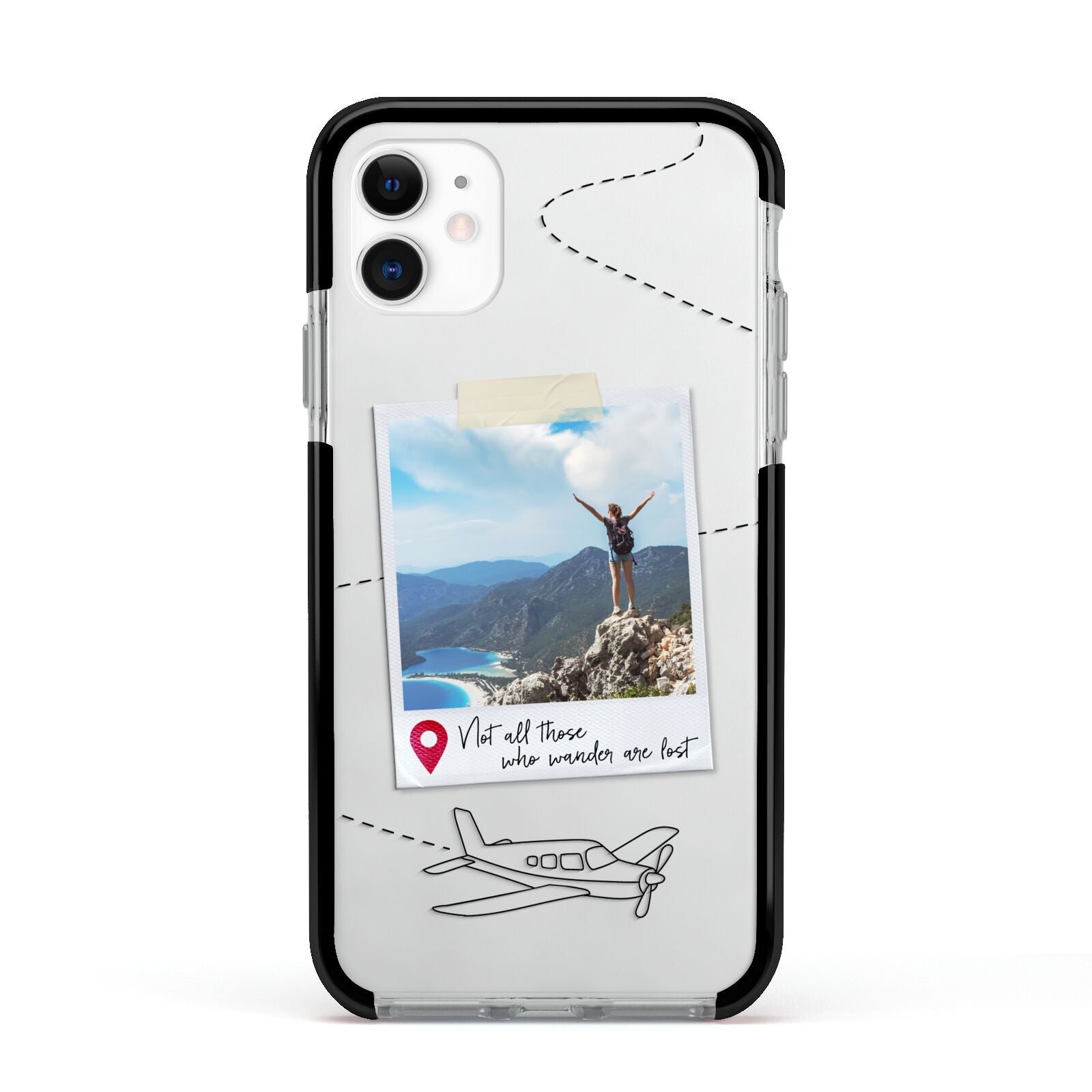 Backpacker Photo Upload Personalised Apple iPhone 11 in White with Black Impact Case