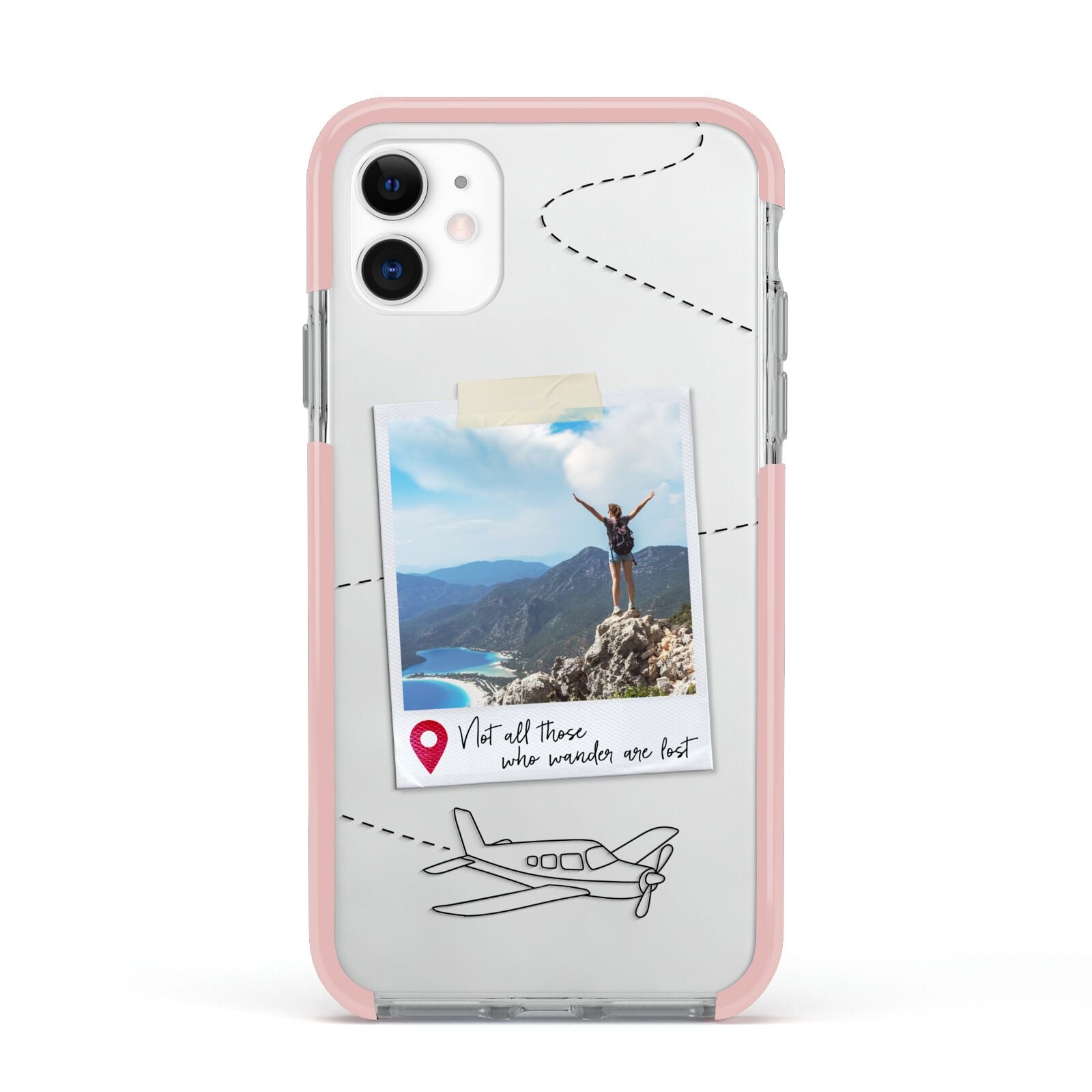 Backpacker Photo Upload Personalised Apple iPhone 11 in White with Pink Impact Case