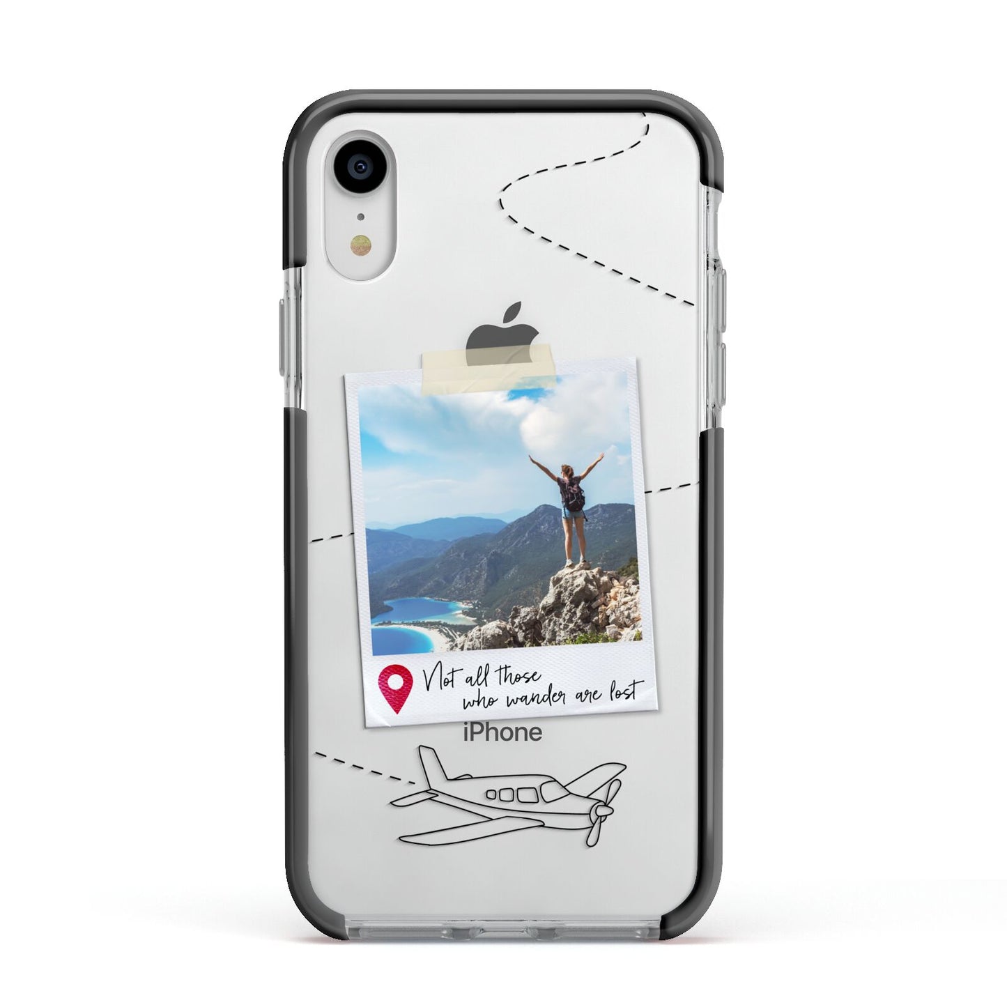 Backpacker Photo Upload Personalised Apple iPhone XR Impact Case Black Edge on Silver Phone