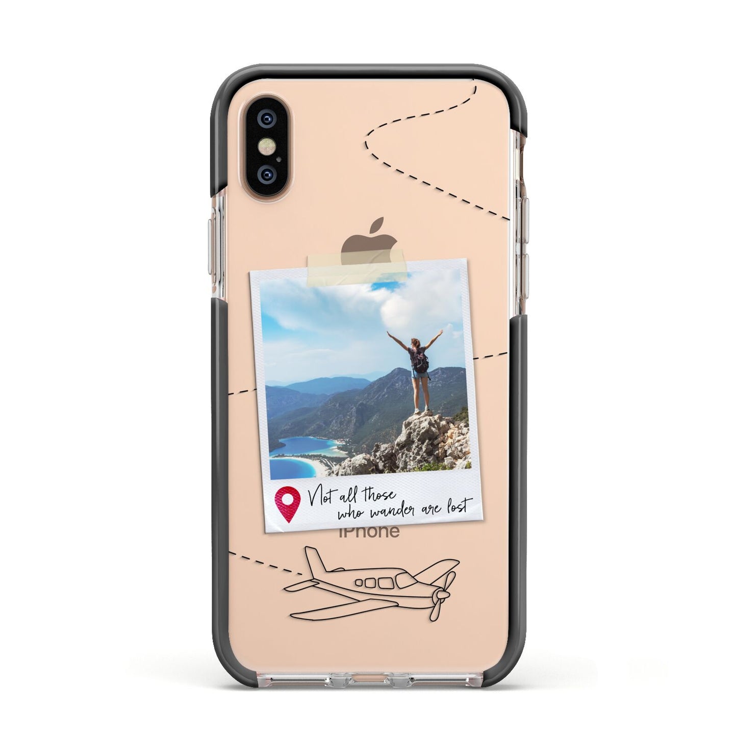 Backpacker Photo Upload Personalised Apple iPhone Xs Impact Case Black Edge on Gold Phone