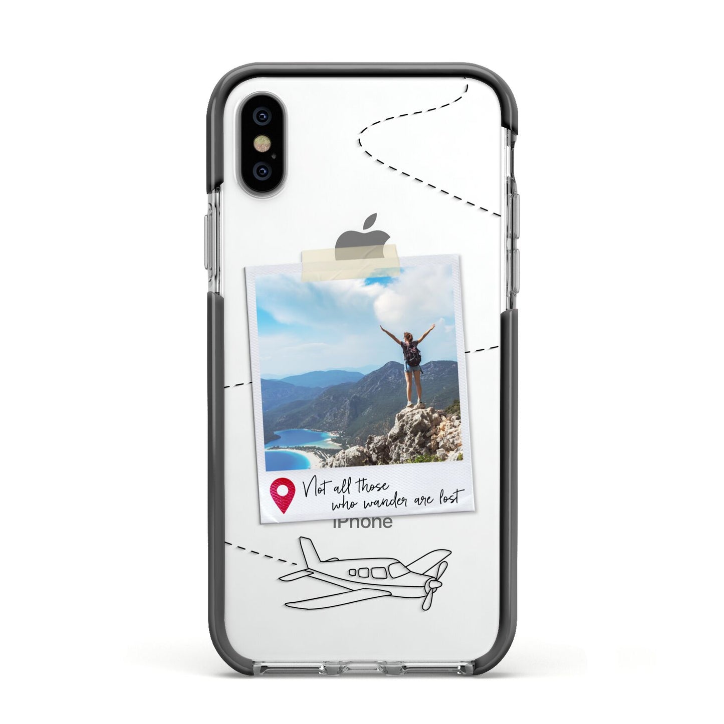 Backpacker Photo Upload Personalised Apple iPhone Xs Impact Case Black Edge on Silver Phone