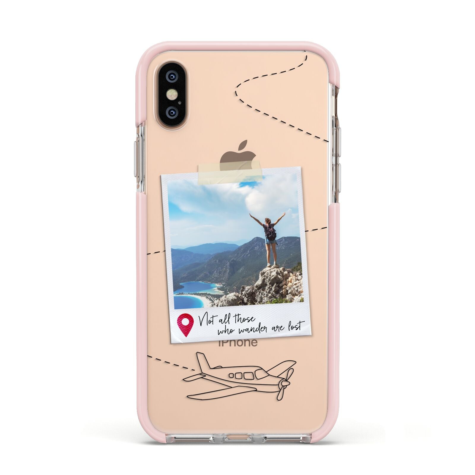 Backpacker Photo Upload Personalised Apple iPhone Xs Impact Case Pink Edge on Gold Phone