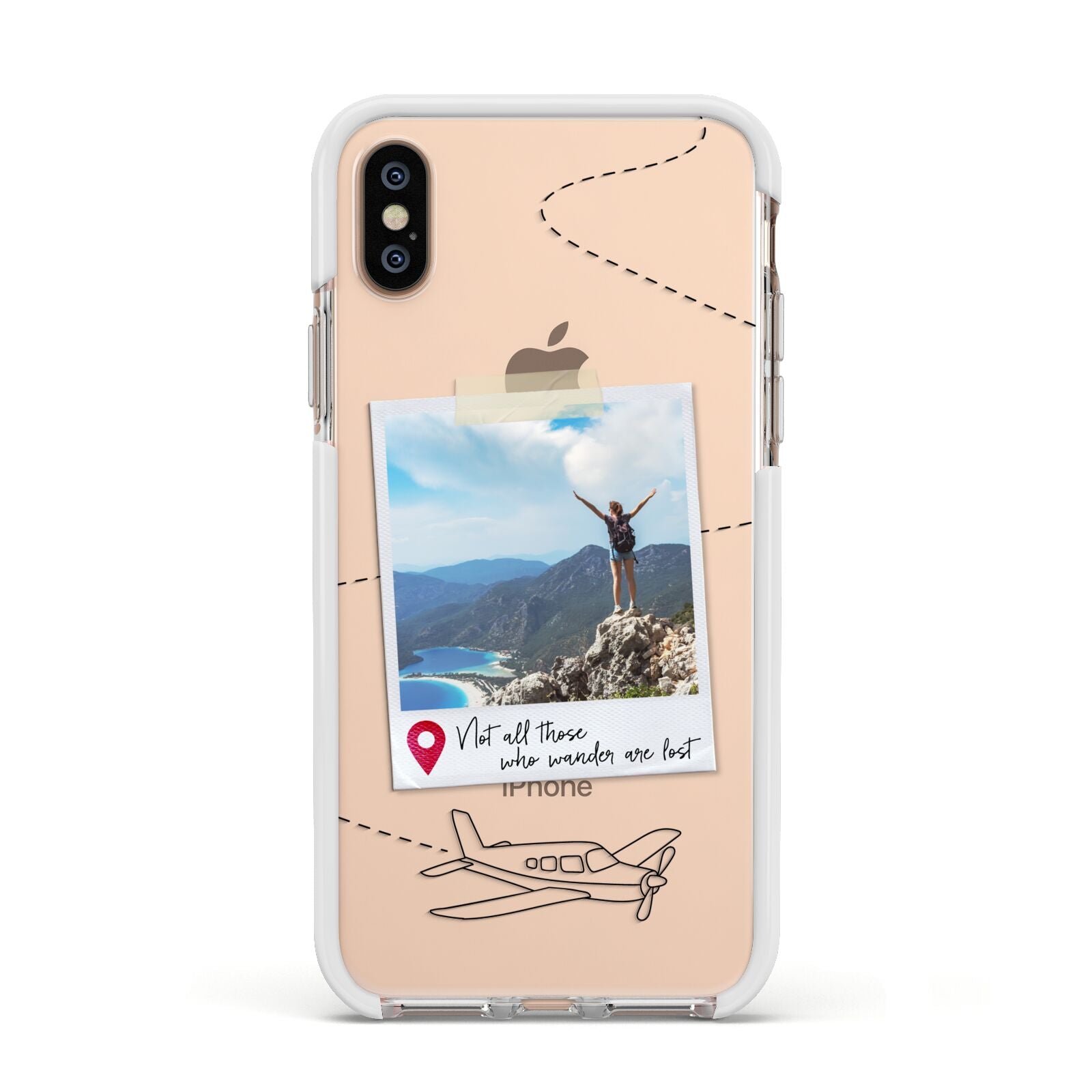 Backpacker Photo Upload Personalised Apple iPhone Xs Impact Case White Edge on Gold Phone