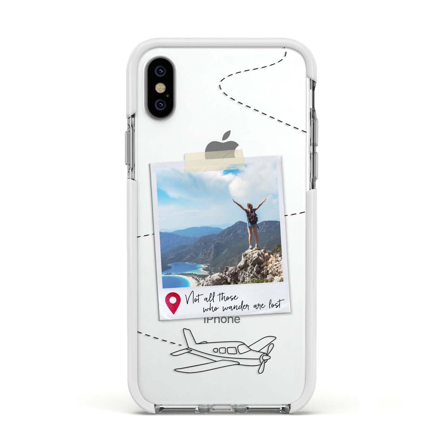 Backpacker Photo Upload Personalised Apple iPhone Xs Impact Case White Edge on Silver Phone