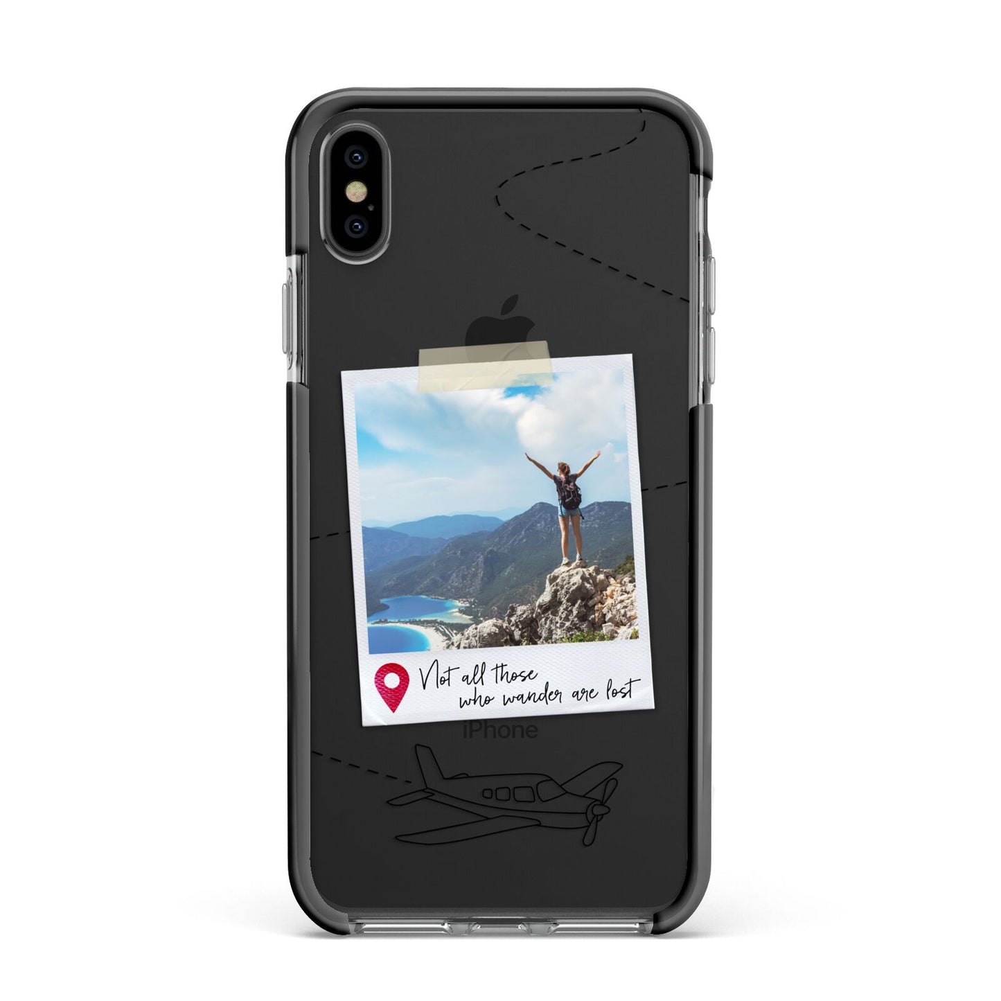 Backpacker Photo Upload Personalised Apple iPhone Xs Max Impact Case Black Edge on Black Phone