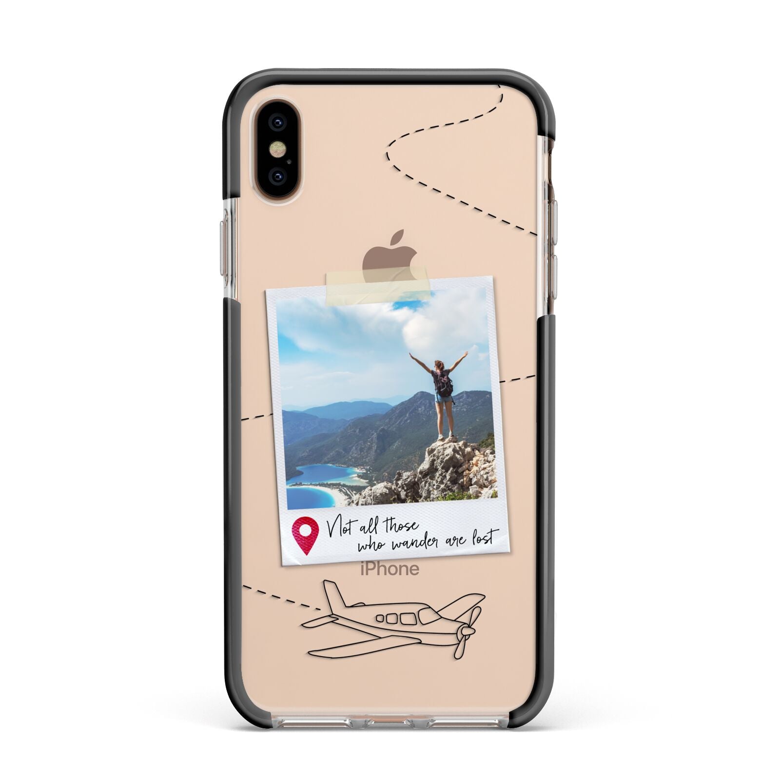 Backpacker Photo Upload Personalised Apple iPhone Xs Max Impact Case Black Edge on Gold Phone