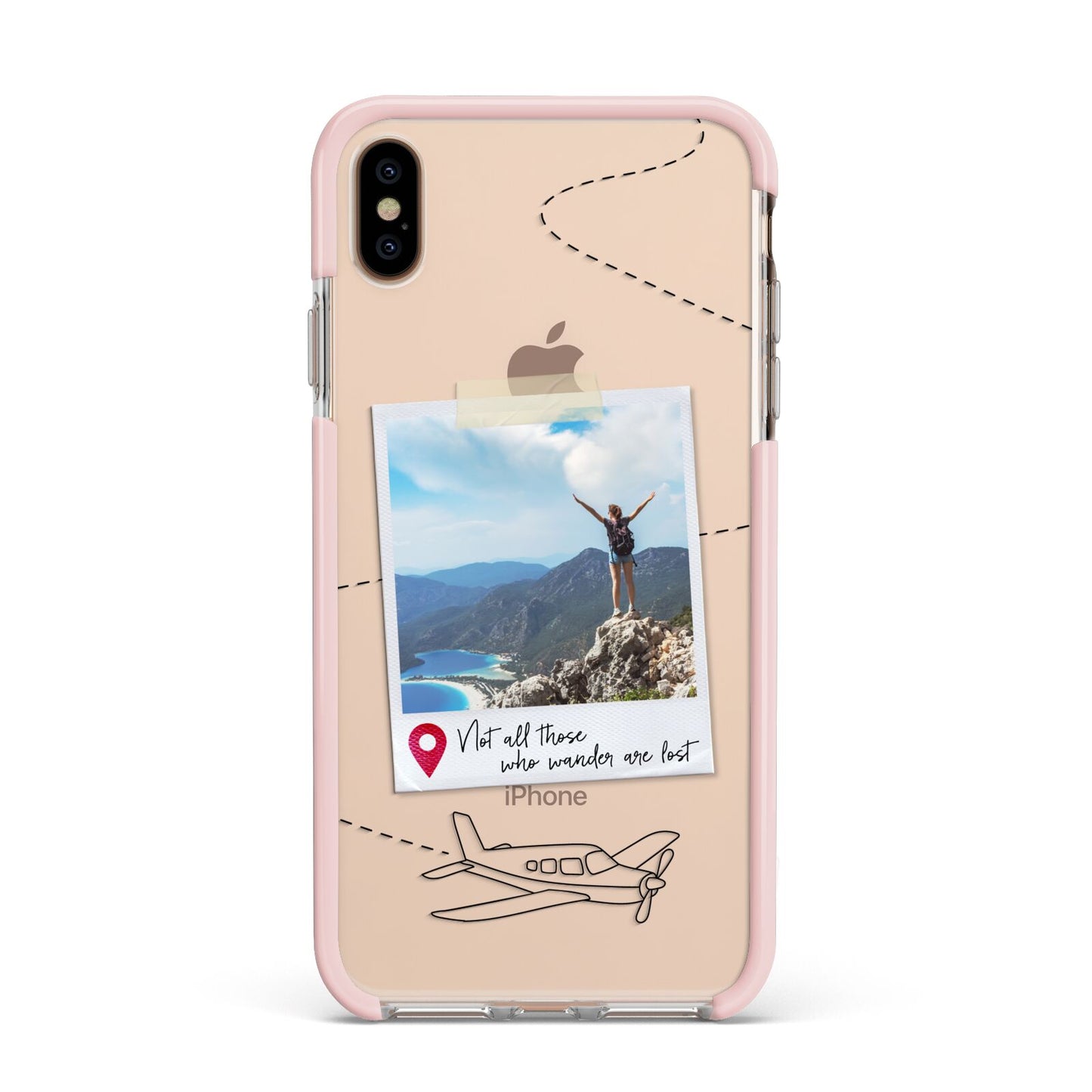 Backpacker Photo Upload Personalised Apple iPhone Xs Max Impact Case Pink Edge on Gold Phone