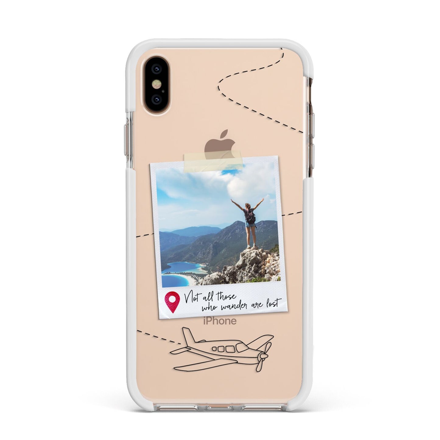 Backpacker Photo Upload Personalised Apple iPhone Xs Max Impact Case White Edge on Gold Phone